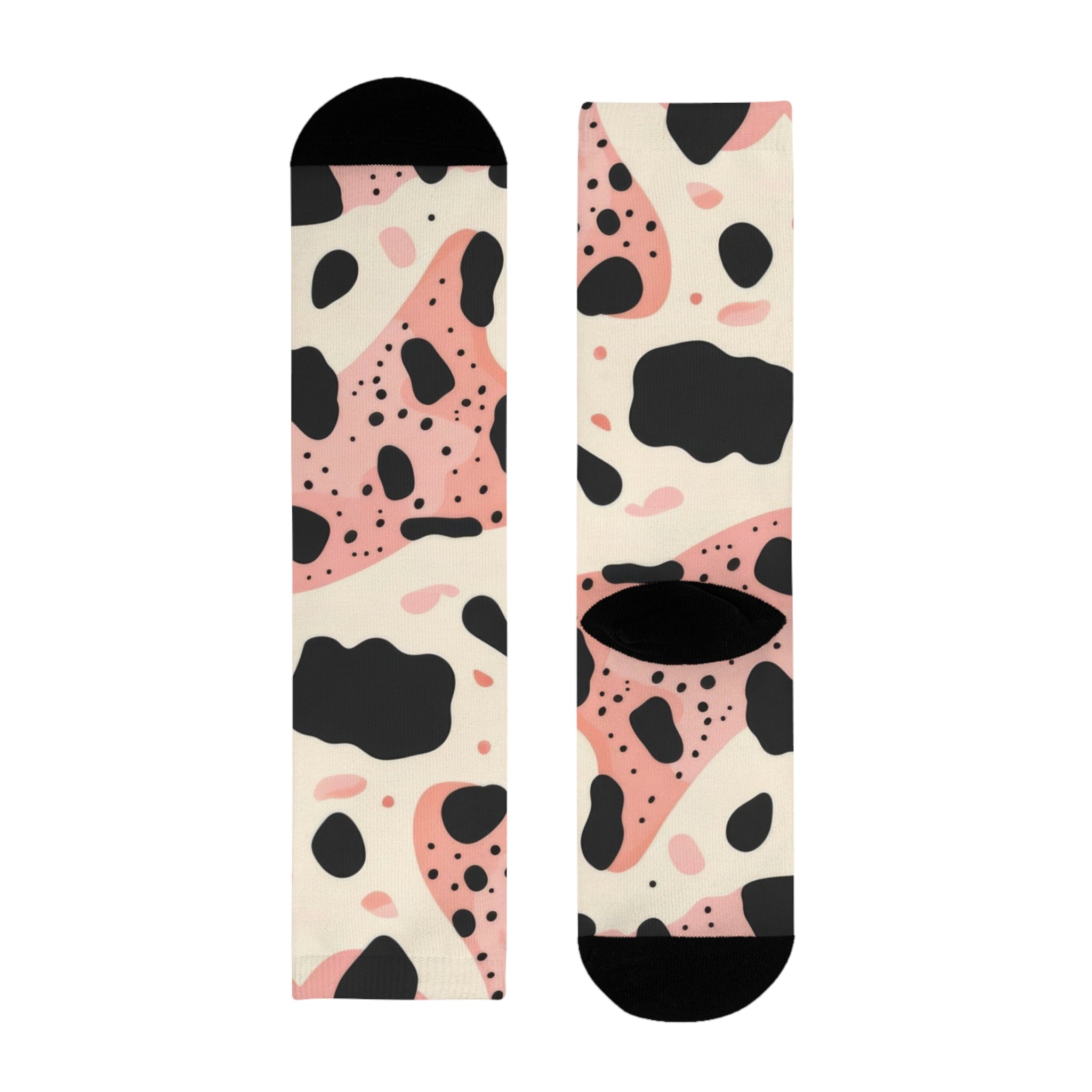 Organic Cow Print Cream and Pink Sublimation Crew Socks (EU), Artsulli - Art is Long, Life is Short, All Over Prints, , , , , , , 