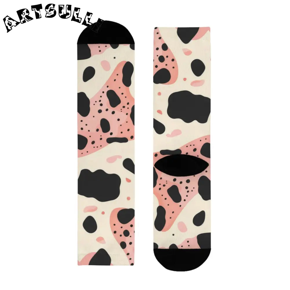 JAKKOUTTHEBXX Pink Cow Print Sublimation Crew Socks 2025