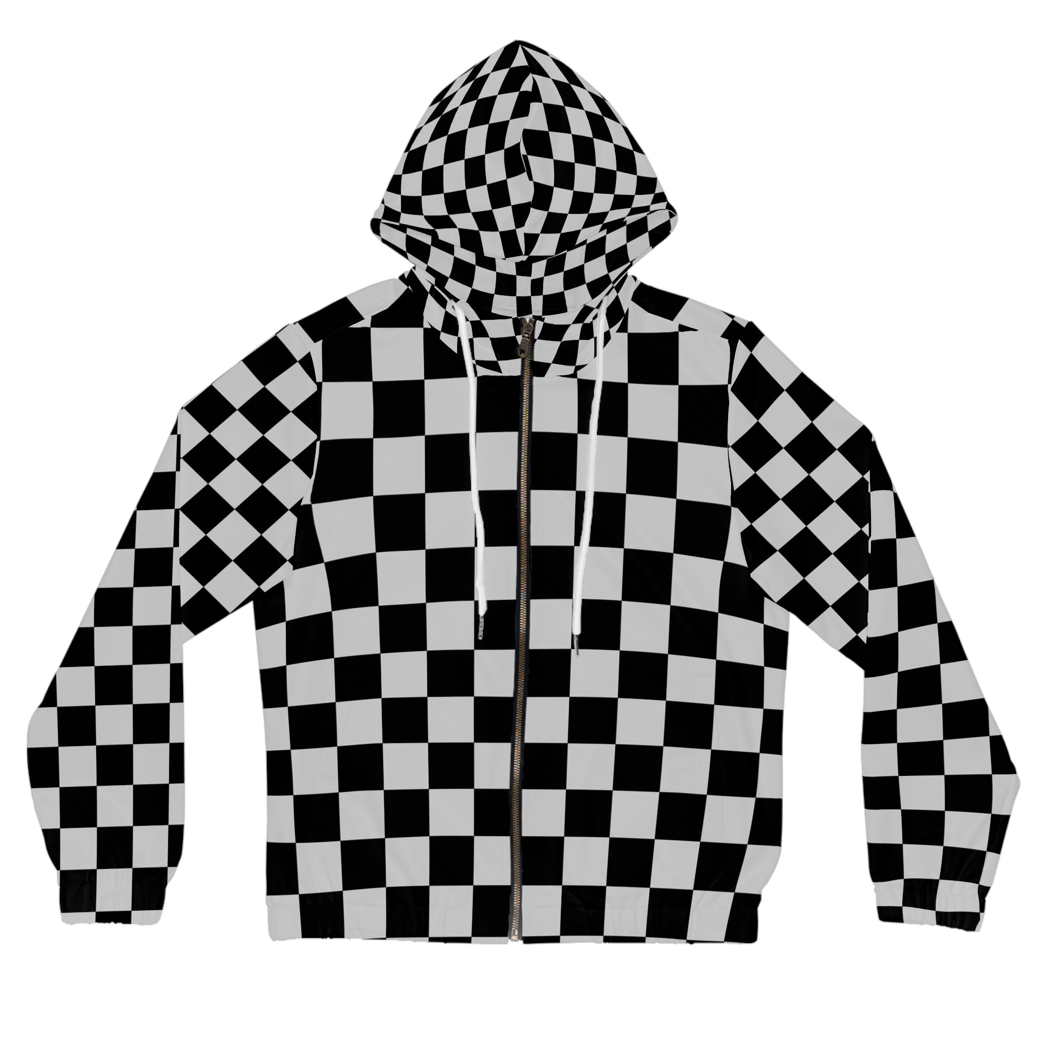 Checkerboard Dada Black and Light Gray Women’s Full-Zip Hoodie (AOP), Artsulli - Art is Long, Life is Short, All Over Prints, Size, XS, Color, White, , , 32938918860082026912