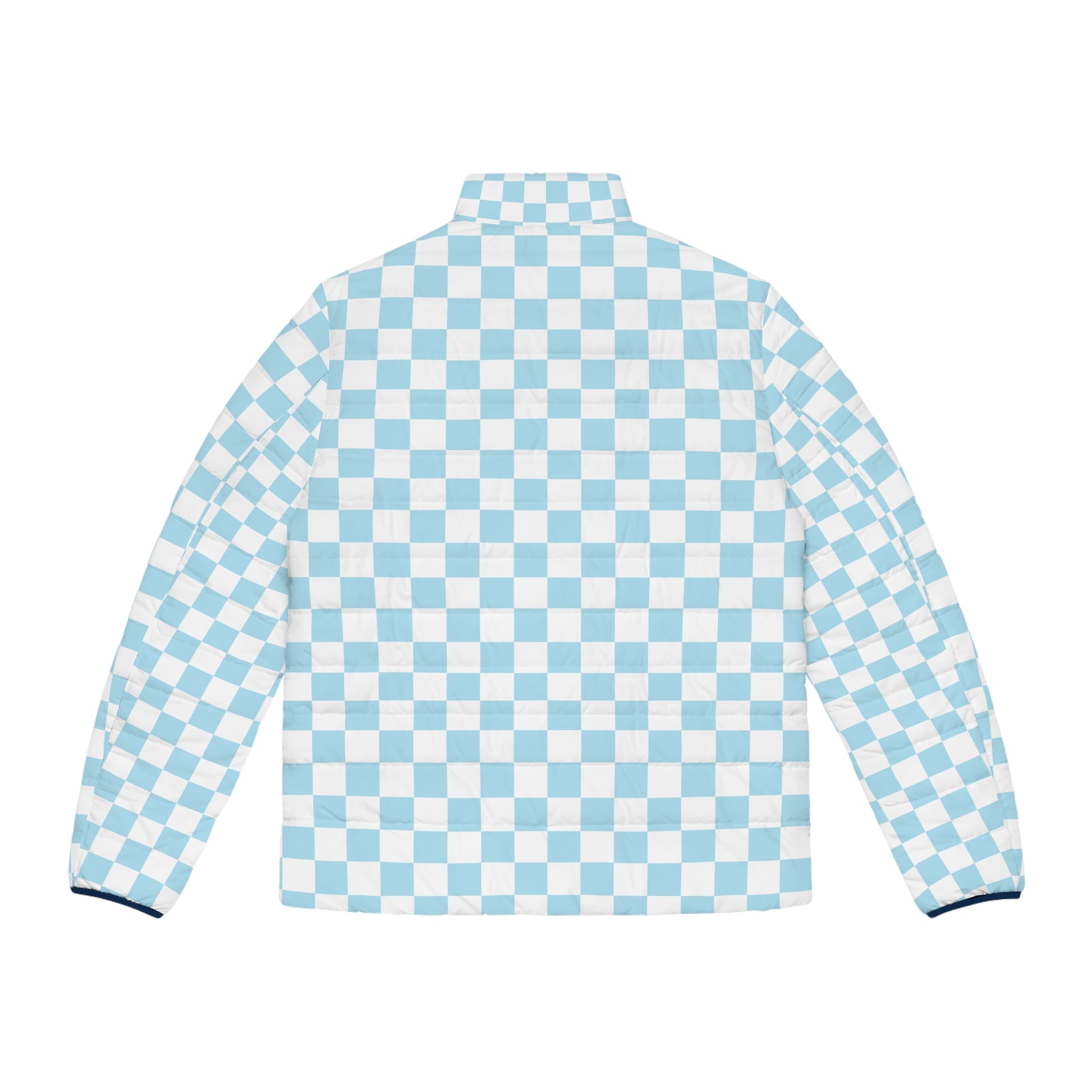 Checkerboard Sky Blue Men's Puffer Jacket (AOP), Artsulli - Art is Long, Life is Short, All Over Prints, , , , , , , 