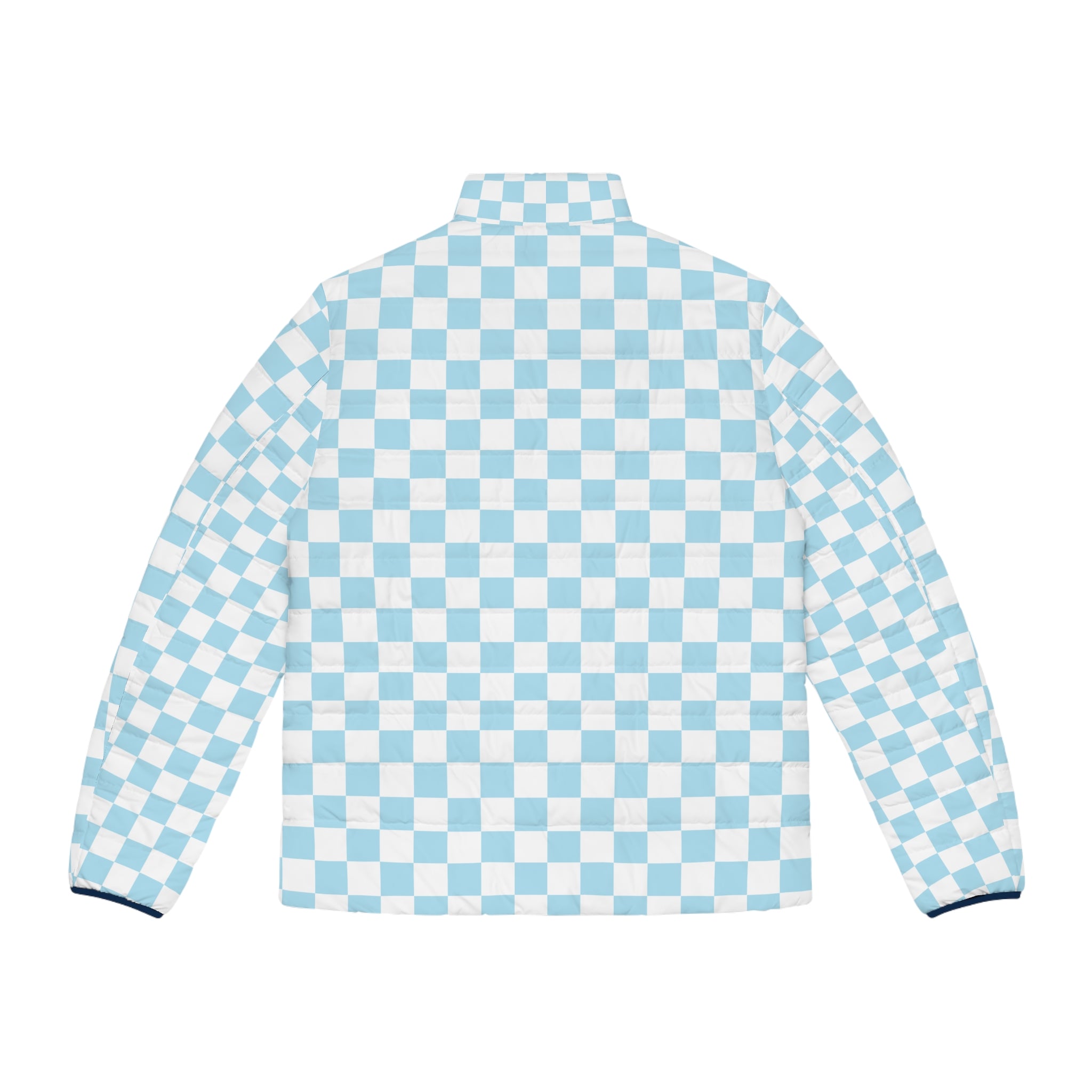 Checkerboard Sky Blue Men's Puffer Jacket (AOP), Artsulli - Art is Long, Life is Short, All Over Prints, , , , , , , 