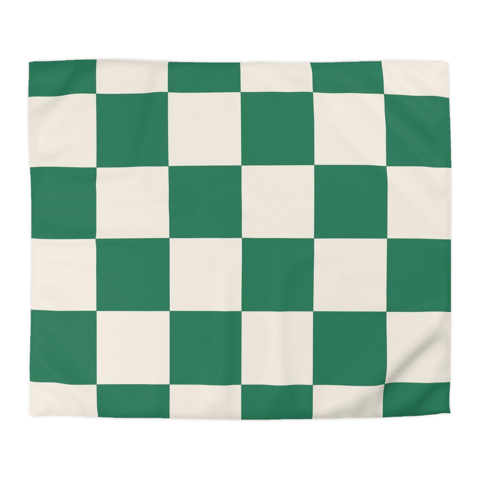 Checkerboard Dark Green Microfiber Duvet Cover, Artsulli - Art is Long, Life is Short, Home Decor, Size, King, Color, Cream, , , 13783510278941430525