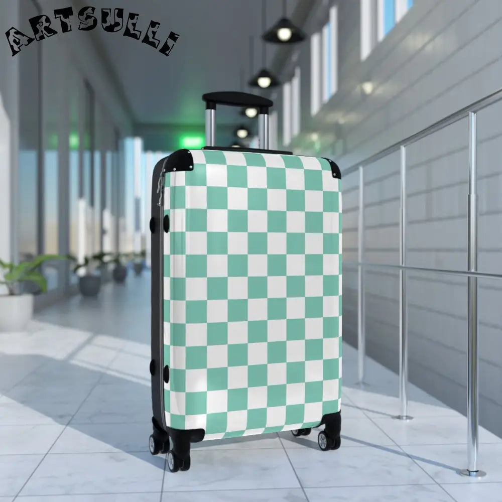 JAKKOUTTHEBXX Checkerboard Light Green Suitcase JAKKOUTTHEBXX
