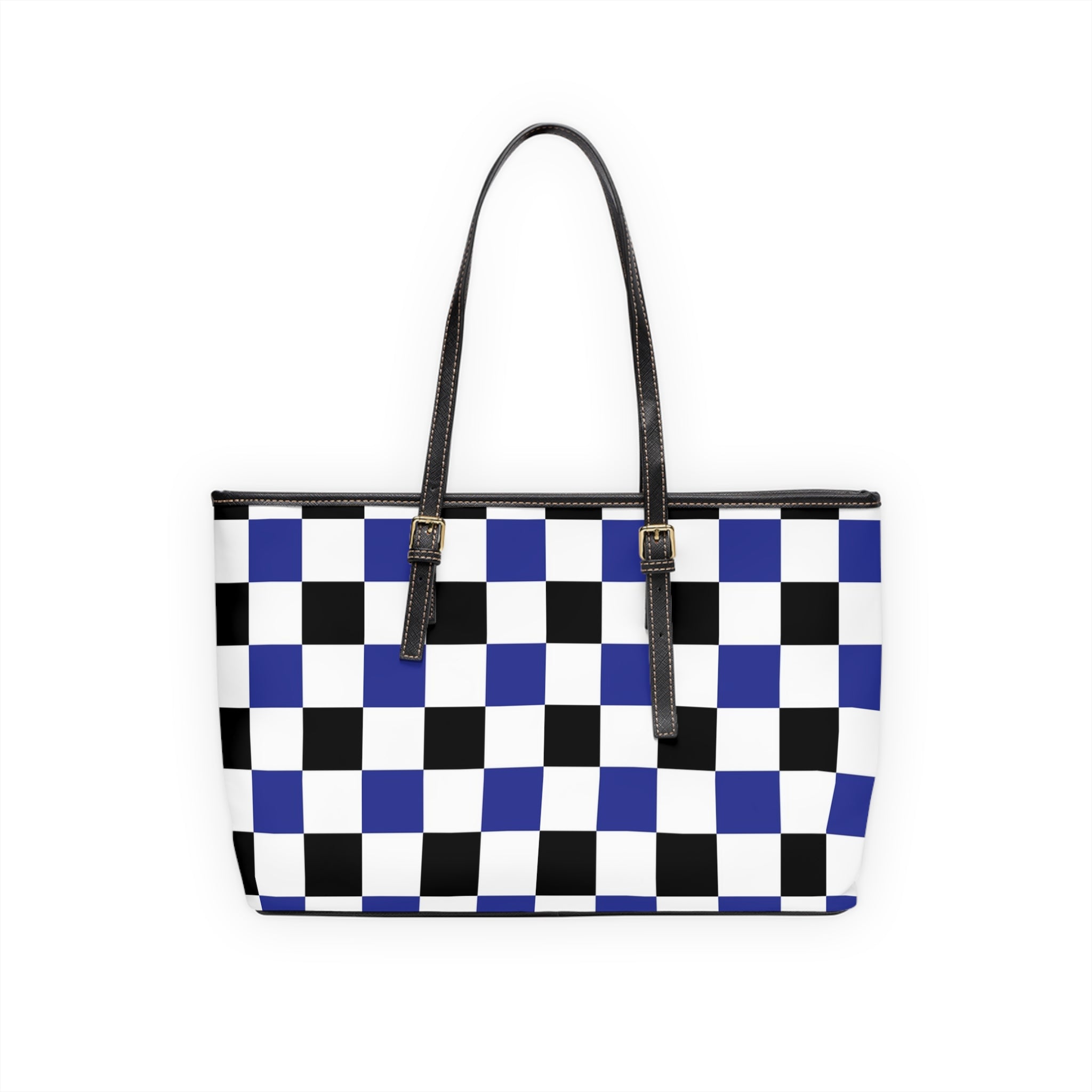 Checkerboard Blue White and Black PU Leather Shoulder Bag, Artsulli - Art is Long, Life is Short, Bags, , , , , , , 
