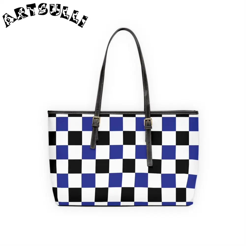 JAKKOUTTHEBXX Checkerboard Blue White and Black PU Leather Shoulder