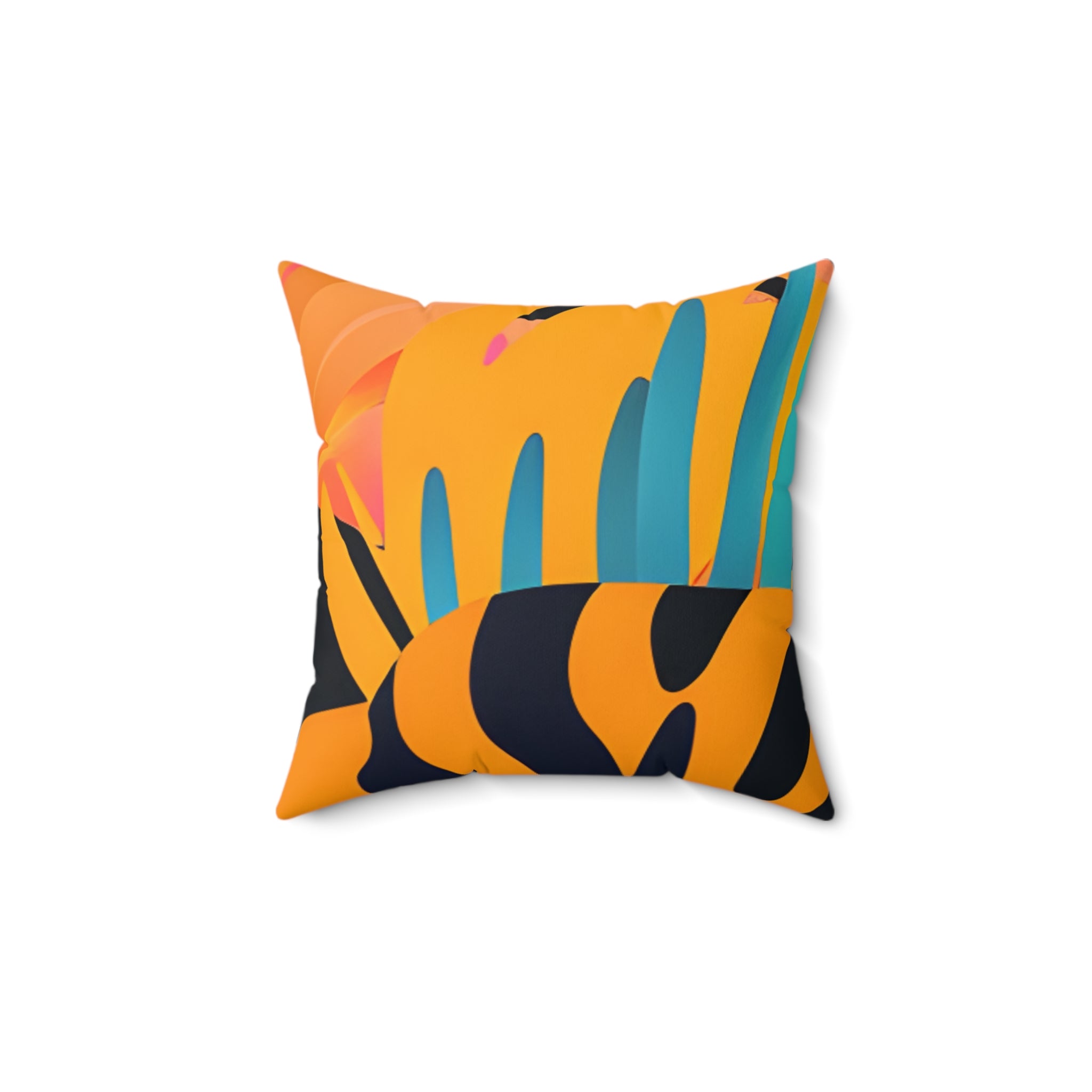 Palm Leaves x Tiger Stripes Orange and Blue Faux Suede Square Pillow, Artsulli - Art is Long, Life is Short, Home Decor, Size, 14" × 14", , , , , 88174286141112