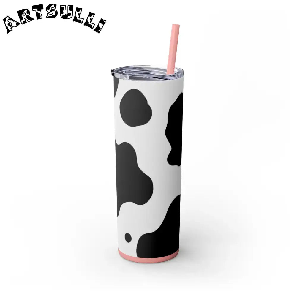 JAKKOUTTHEBXX White cow print skinny tumbler with clear lid