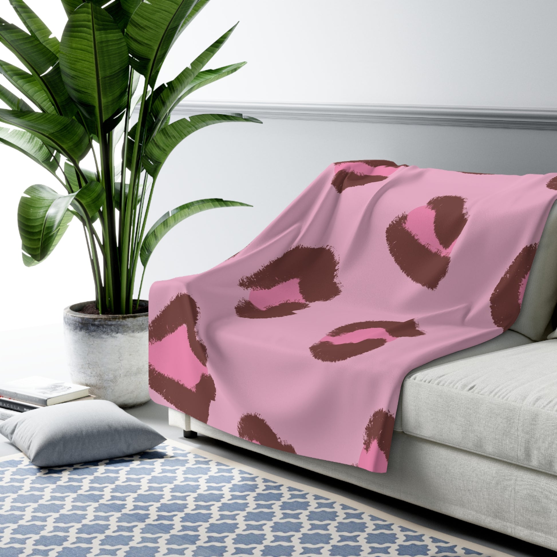 Minimalist Leopard Key Pink  Brown Clear and informative Sherpa Fleece Blanket, Artsulli - Art is Long, Life is Short, Home Decor, , , , , , , 