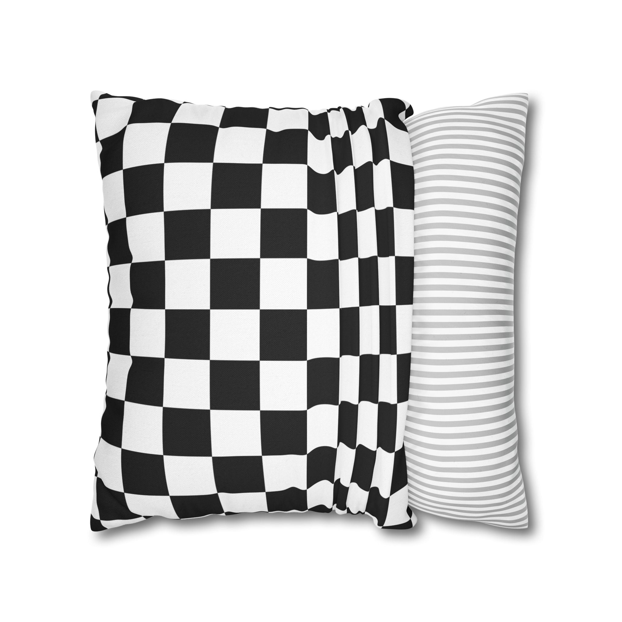 Checkerboard Black and White Spun Polyester Square Pillowcase, Artsulli - Art is Long, Life is Short, Home Decor, , , , , , , 