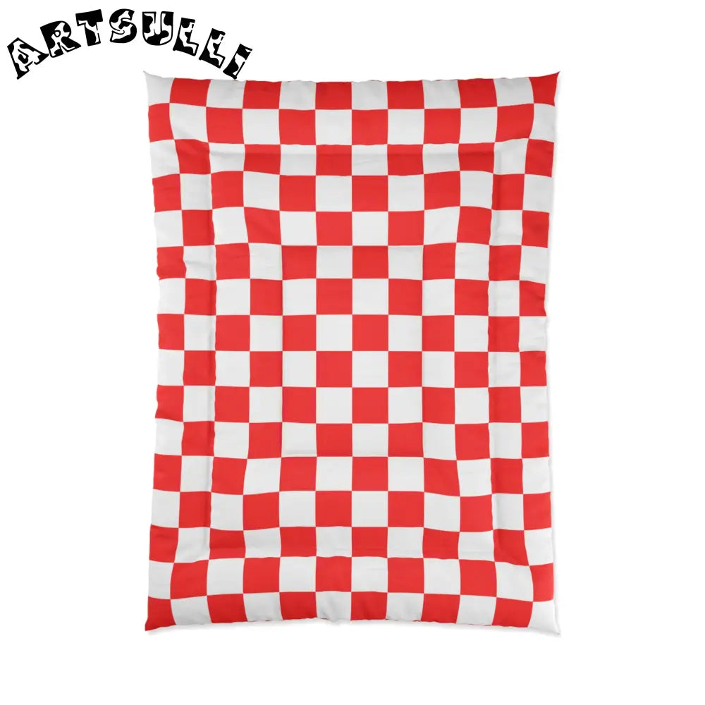 JAKKOUTTHEBXX Checkerboard Red and White Comforter JAKKOUTTHEBXX