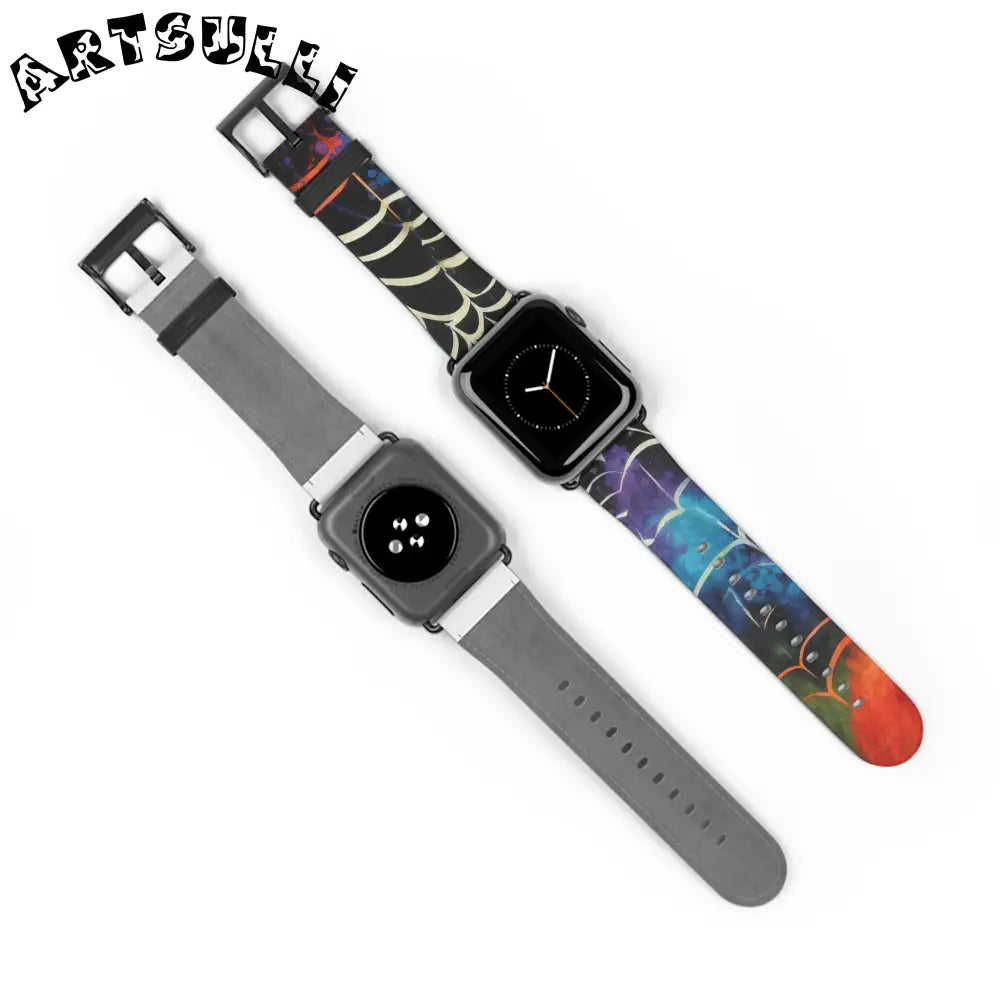 JAKKOUTTHEBXX Colorful Spider Web Faux Leather Watch Band 2025