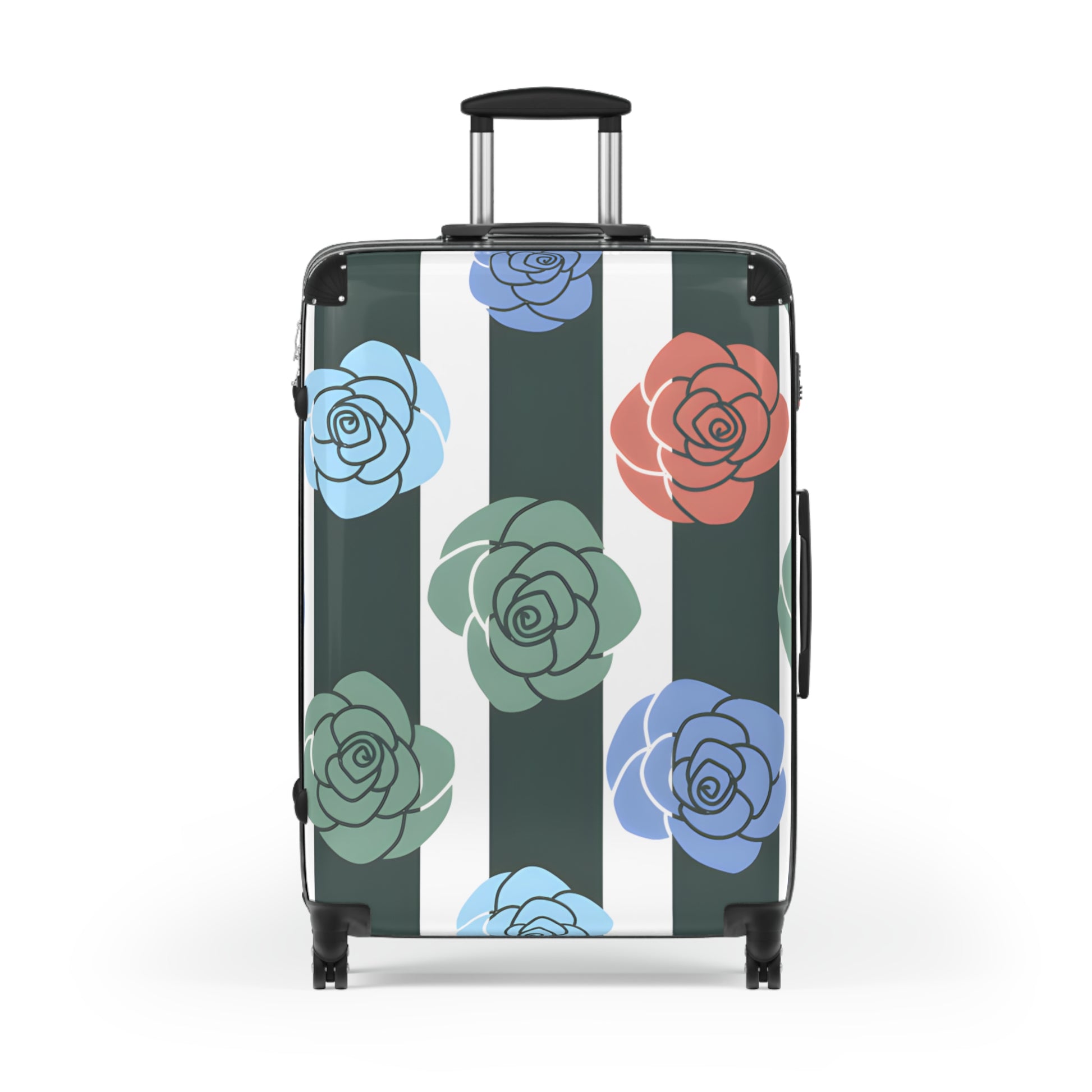 Stripes x Roses Black and White Suitcase, Artsulli - Art is Long, Life is Short, Bags, Size, Large, Color, Black, , , 11752861108993