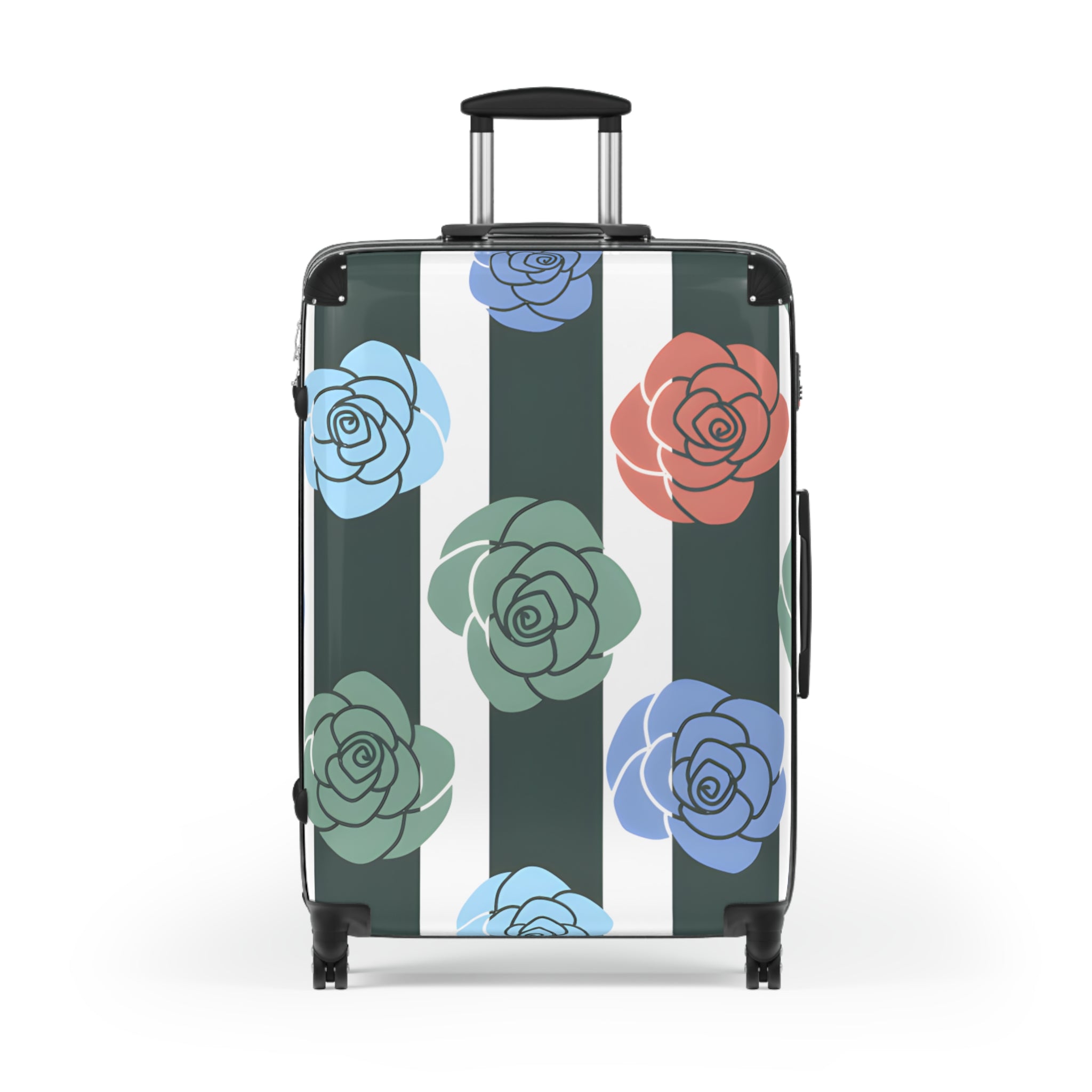 Stripes x Roses Black and White Suitcase, Artsulli - Art is Long, Life is Short, Bags, Size, Large, Color, Black, , , 11752861108993