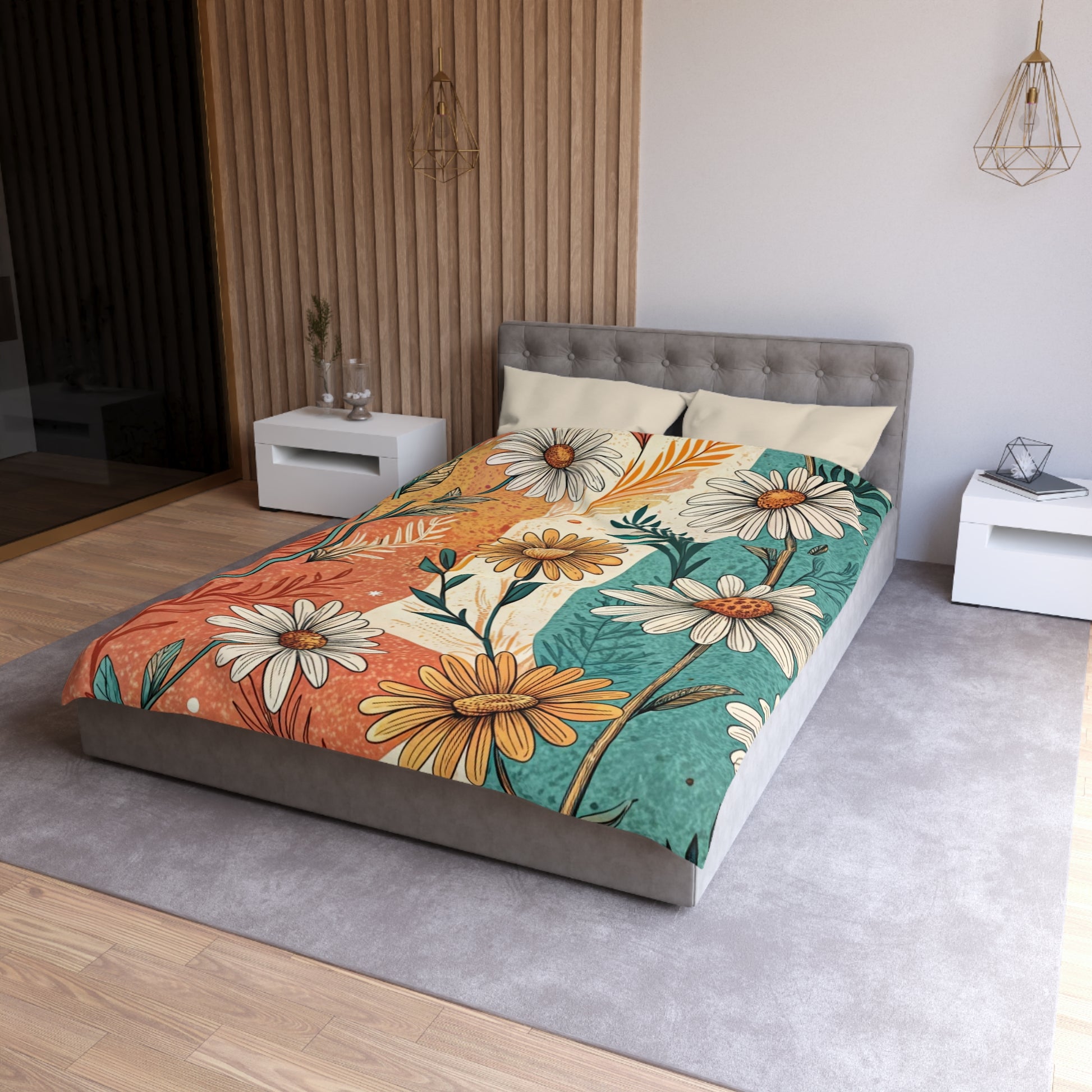 Retro Daisy Dream Microfiber Duvet Cover, Artsulli - Art is Long, Life is Short, Home Decor, , , , , , , 