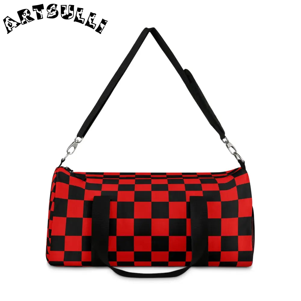 JAKKOUTTHEBXX Checkerboard Red and Black Duffel Bag JAKKOUTTHEBXX