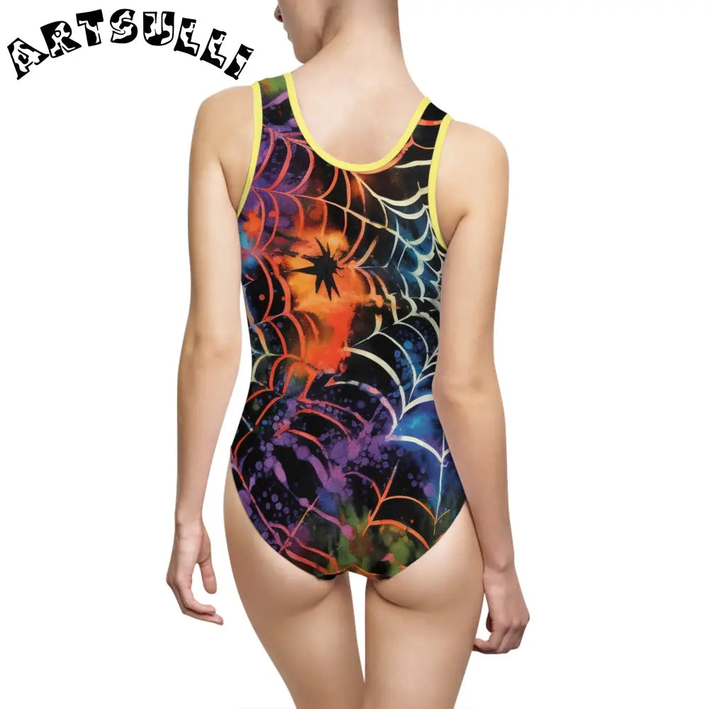 JAKKOUTTHEBXX Spider Web Art Printed One Piece Swimsuit 2025
