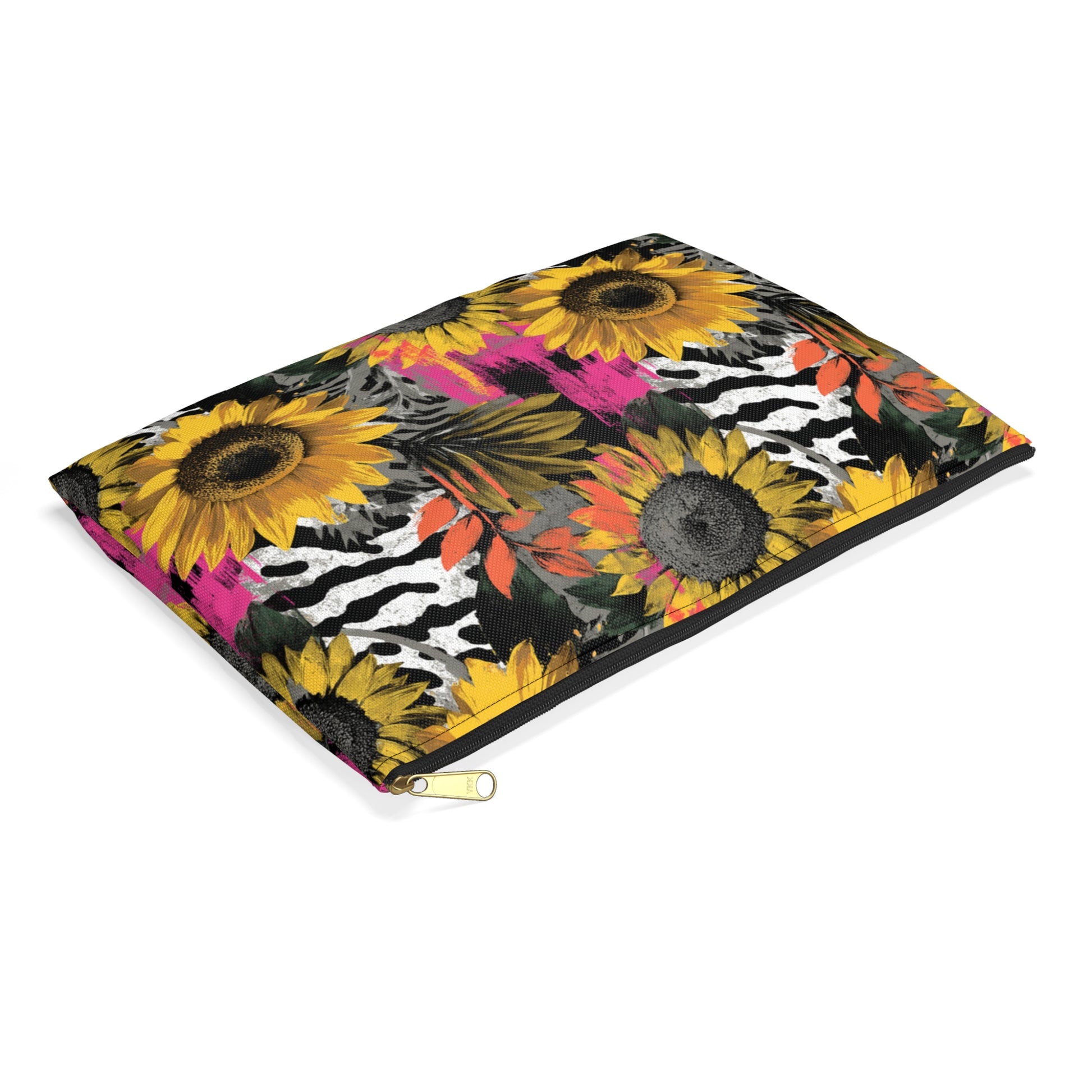 Zebra Stripes x Sunflowers Multi-Color Accessory Pouch, Artsulli - Art is Long, Life is Short, Bags, , , , , , , 