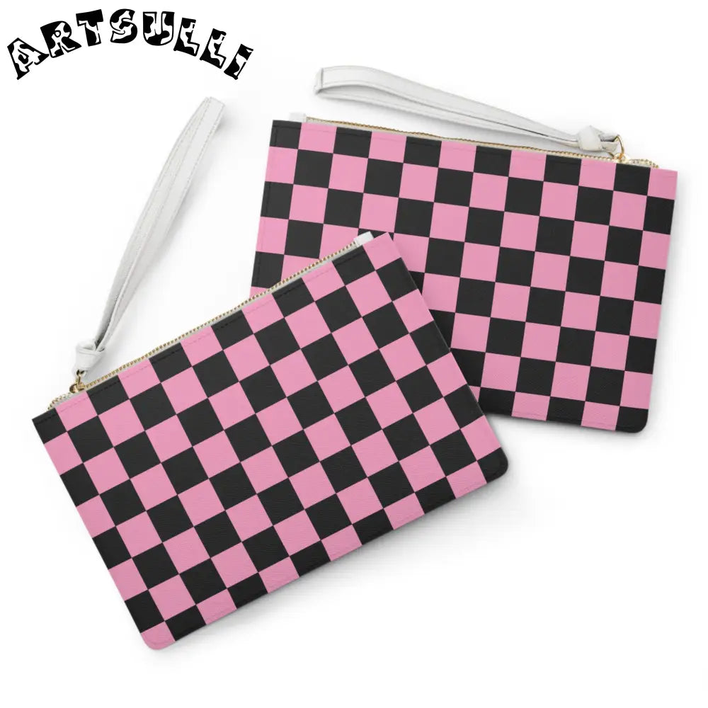 JAKKOUTTHEBXX Checkerboard Black and Pink Clutch Bag JAKKOUTTHEBXX