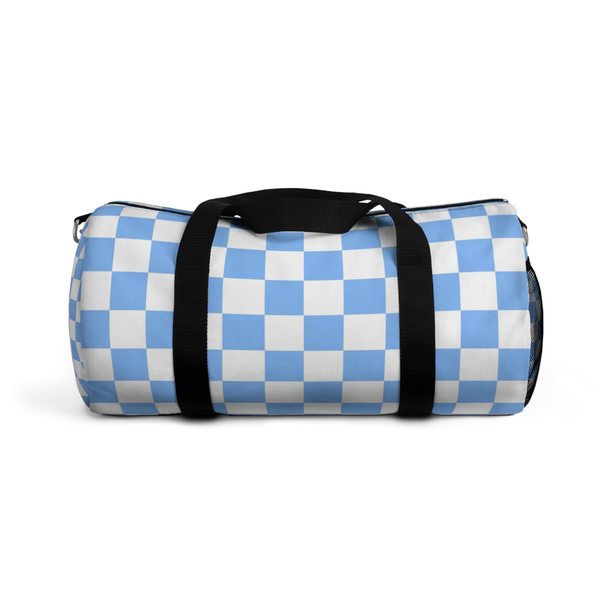 Checkerboard White and Light Blue Duffel Bag, Artsulli - Art is Long, Life is Short, Bags, Size, Small, , , , , 23583935880734546467
