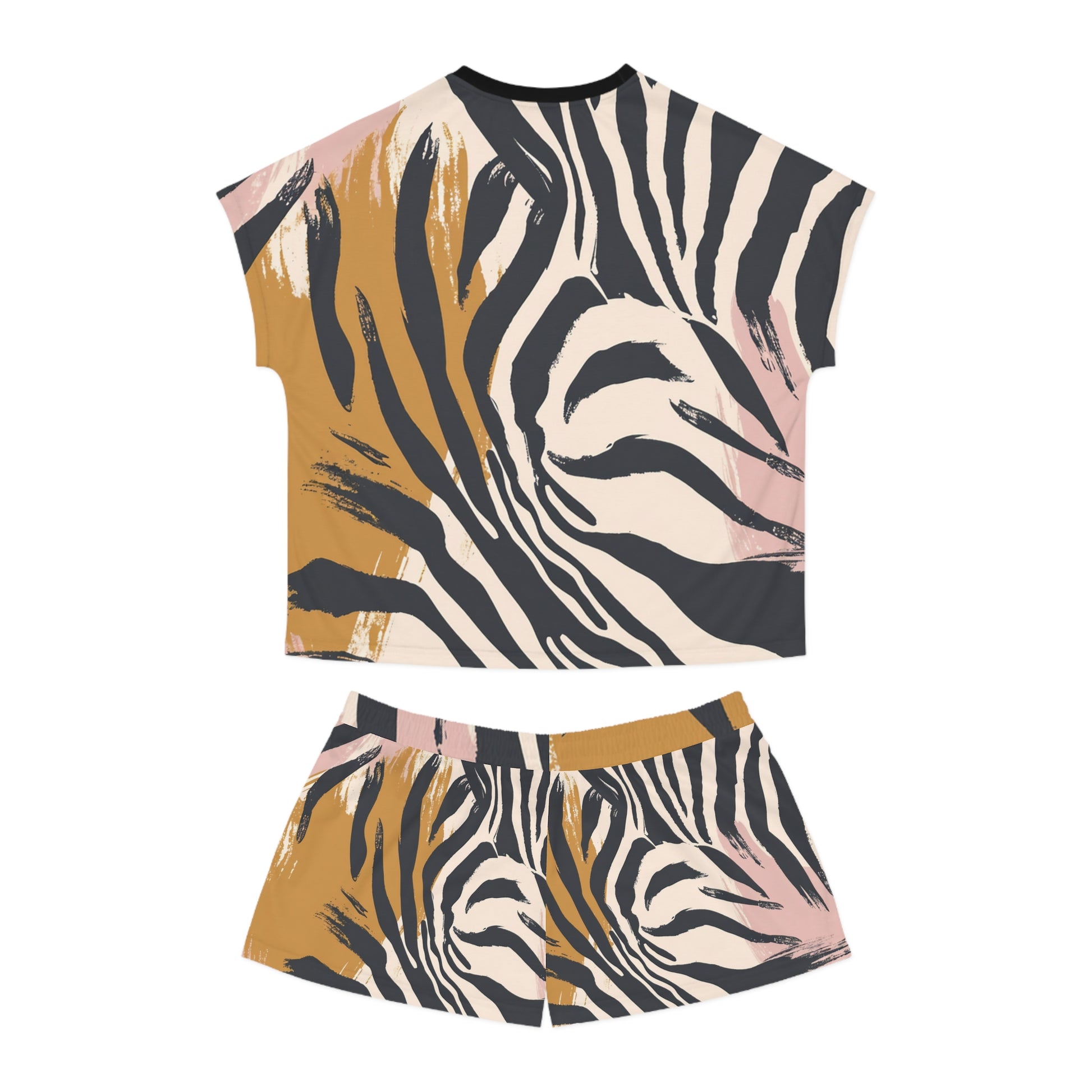 Zebra Brush Strokes Women's Short Pajama Set (AOP), Artsulli - Art is Long, Life is Short, All Over Prints, , , , , , , 