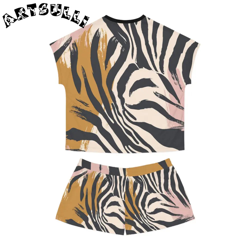 JAKKOUTTHEBXX Art Printed Zebra Short Pajama Set Abstract Animal