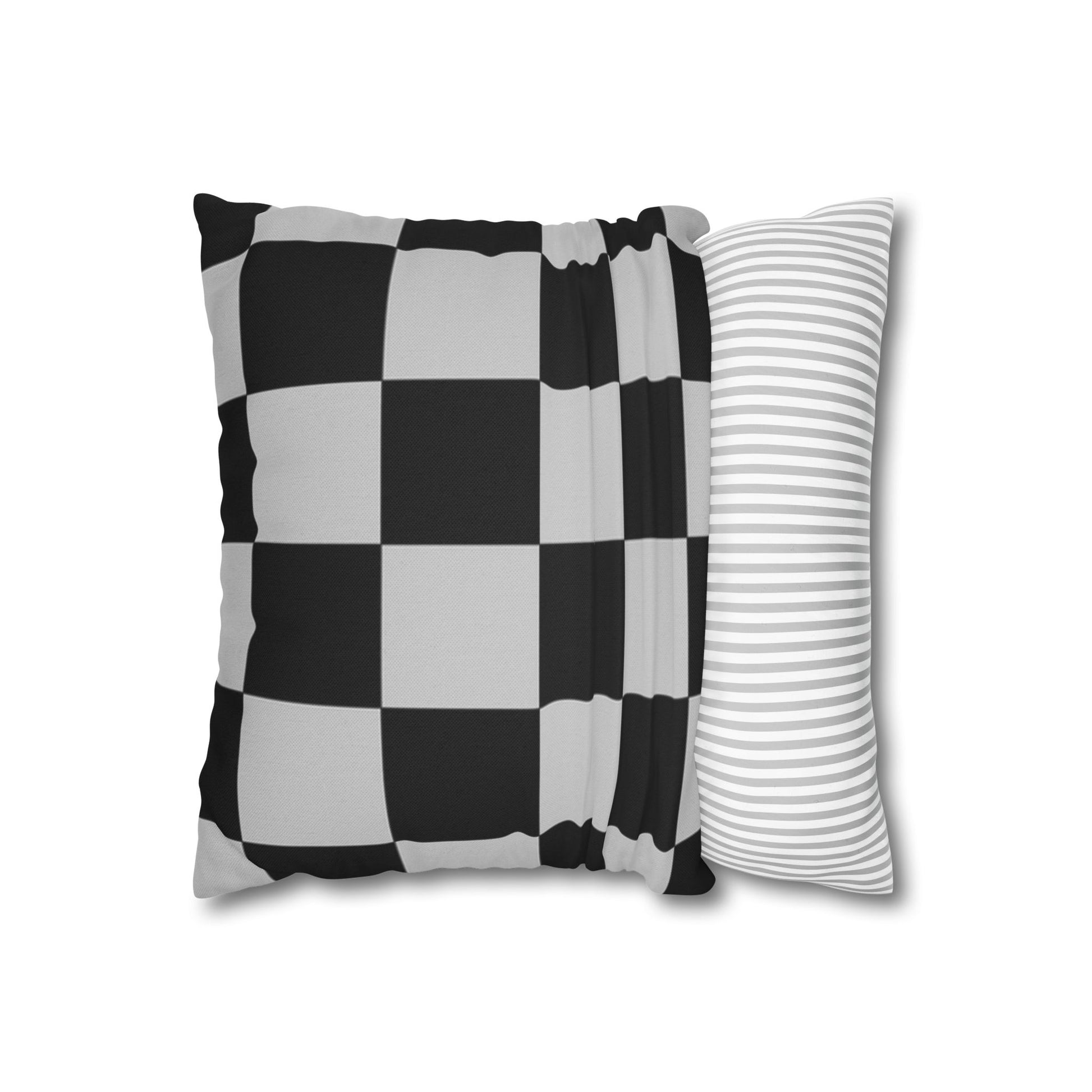 Checkerboard Dada Black and Light Gray Spun Polyester Square Pillowcase, Artsulli - Art is Long, Life is Short, Home Decor, , , , , , , 