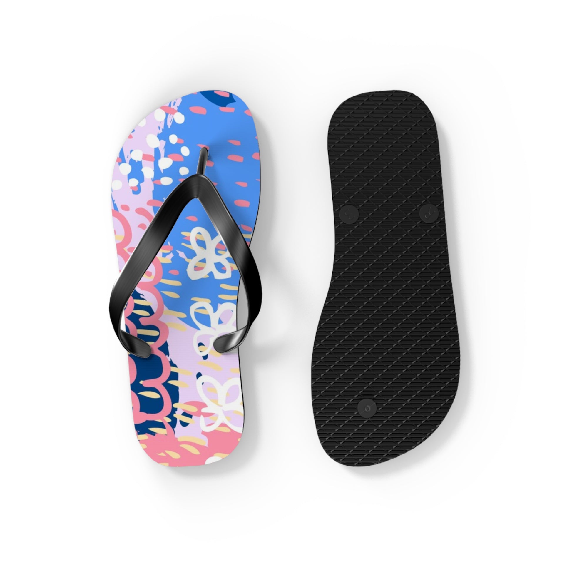 Flowers x Doodles x Hearts Multi-Color Flip Flops, Artsulli - Art is Long, Life is Short, Shoes, , , , , , , 