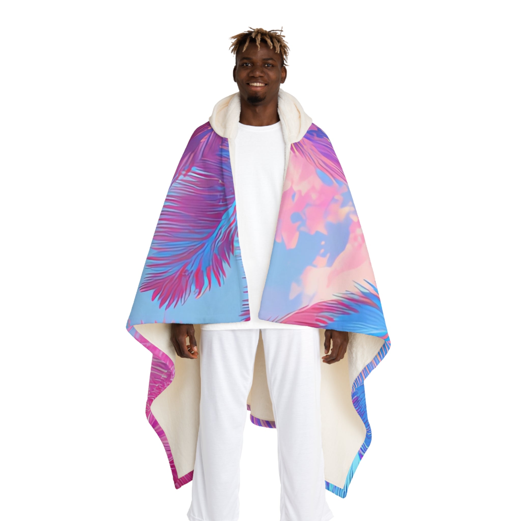 Ethereal Pastel Palms Hooded Sherpa Fleece Blanket, Artsulli - Art is Long, Life is Short, All Over Prints, Size, One size, Color, Cream, , , 32369873990642436560