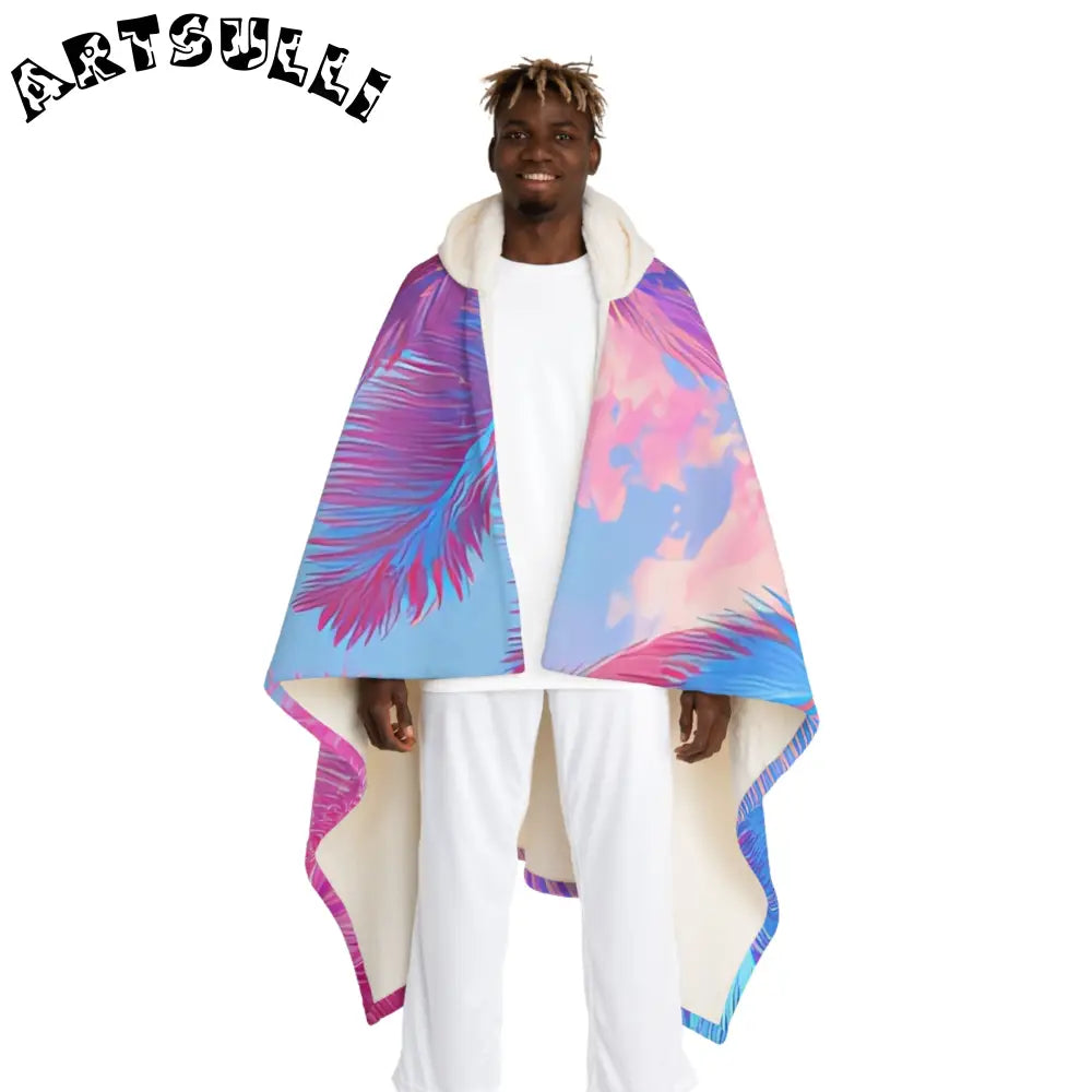 JAKKOUTTHEBXX Ethereal Pastel Palms Hooded Sherpa Fleece Blanket