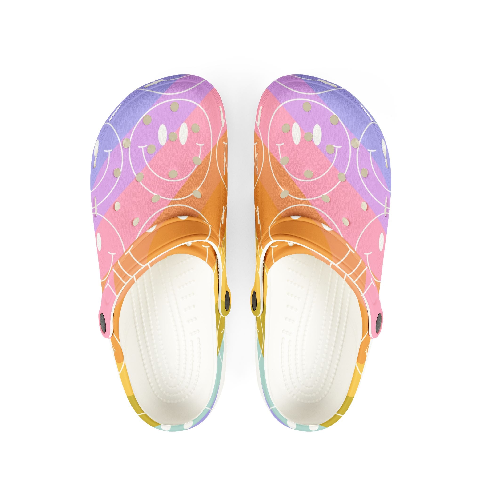 Smiley Face x Rainbow Stripes Multi-Color EVA Foam Rubber Shoes (AOP), Artsulli - Art is Long, Life is Short, Shoes, Size, US 6 (Women's), Color, White, , , 47021085074515