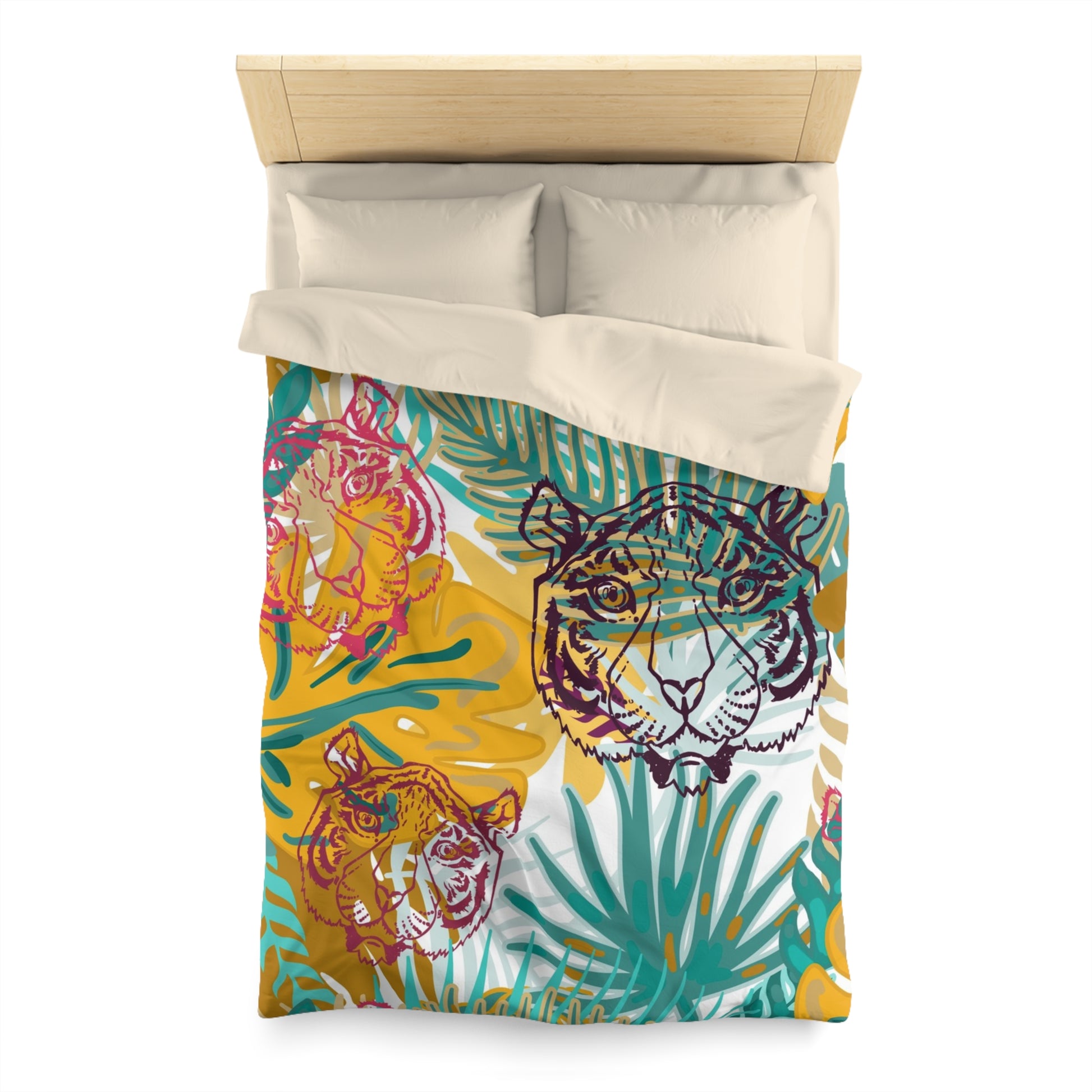 Tropical Jungle Tigers Brown and Green Microfiber Duvet Cover, Artsulli - Art is Long, Life is Short, Home Decor, , , , , , , 