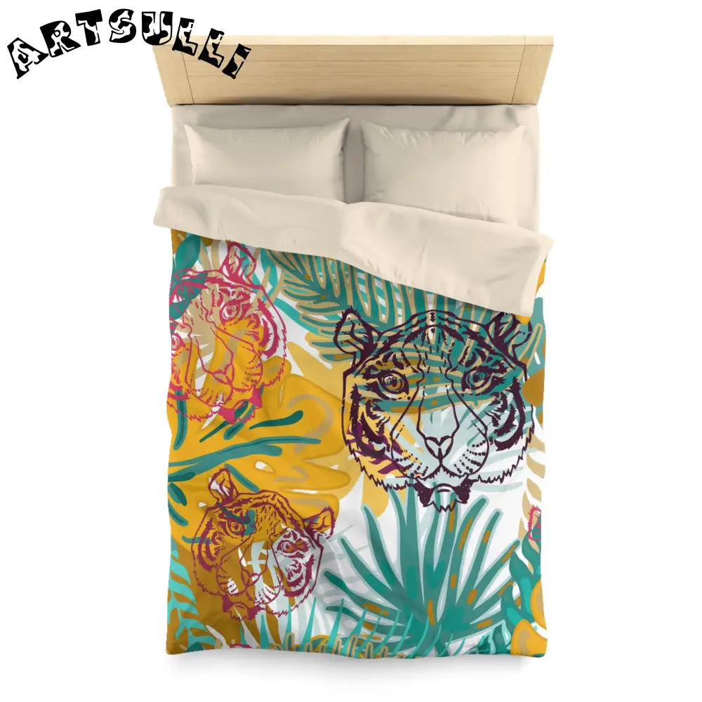 JAKKOUTTHEBXX Tropical Jungle Tigers Brown and Green Microfiber