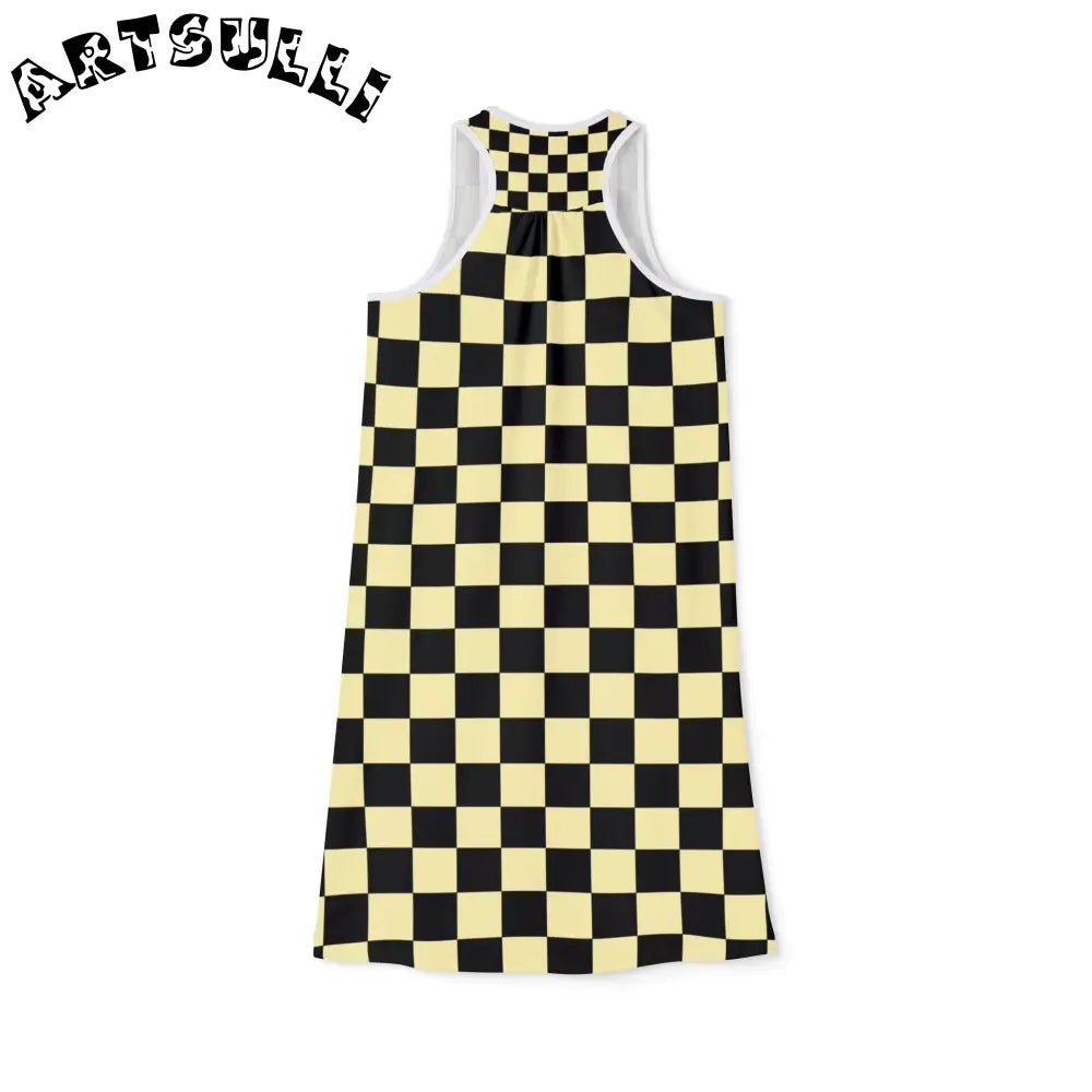 JAKKOUTTHEBXX Checkerboard Black and Yellow Women’s Racerback Dress