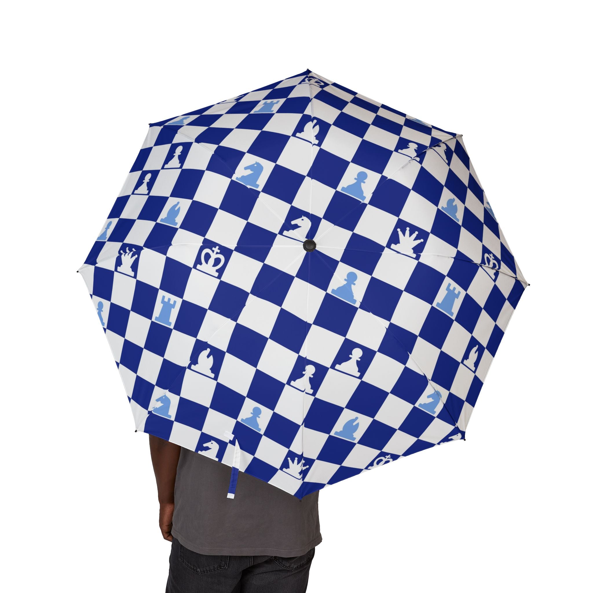 Chessboard II Navy Blue Semi-Automatic Foldable Umbrella, Artsulli - Art is Long, Life is Short, Accessories, , , , , , , 