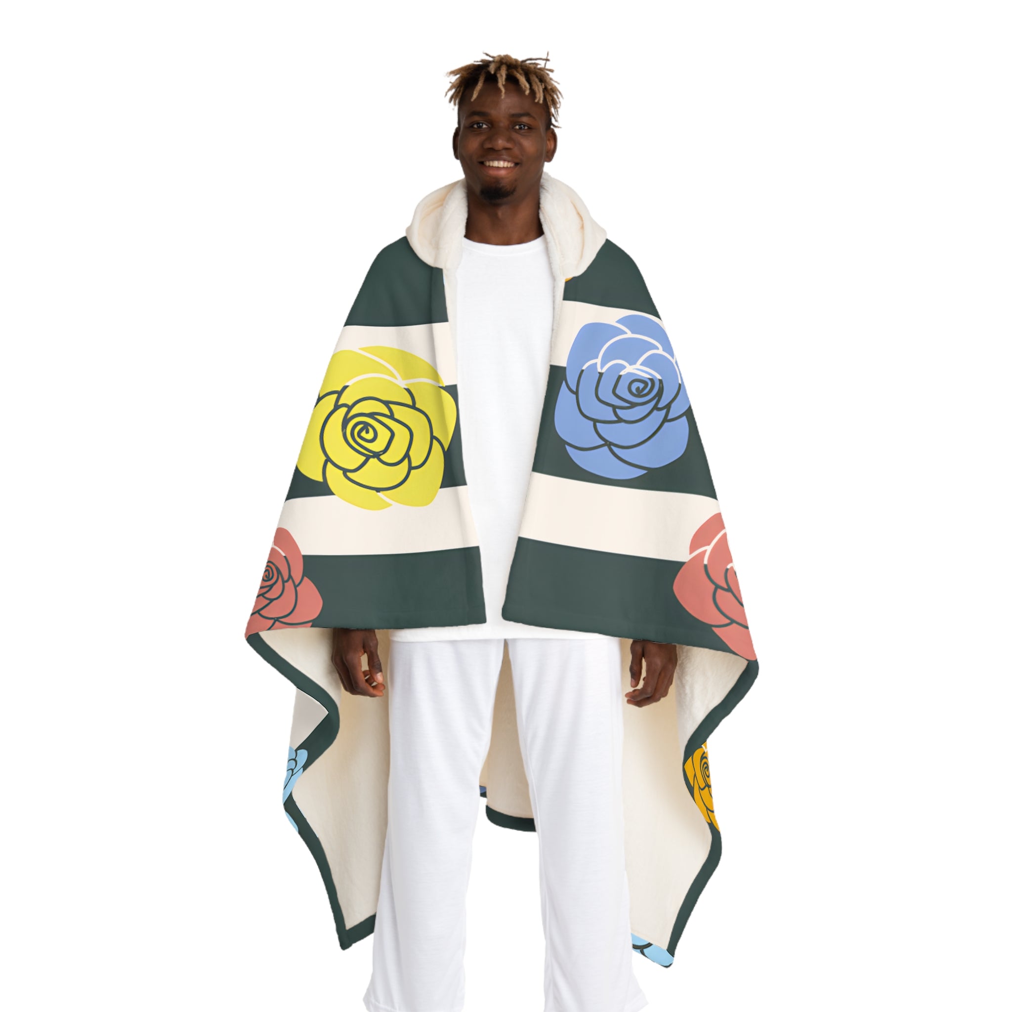 Stripes x Roses II Black and White Hooded Sherpa Fleece Blanket, Artsulli - Art is Long, Life is Short, All Over Prints, Size, One size, Color, Cream, , , 11885106358021