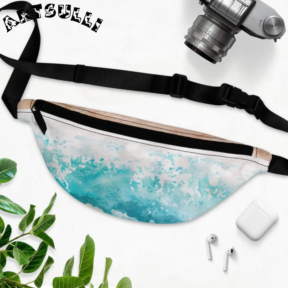 JAKKOUTTHEBXX Teal Wave Art Printed Fanny Pack JAKKOUTTHEBXX