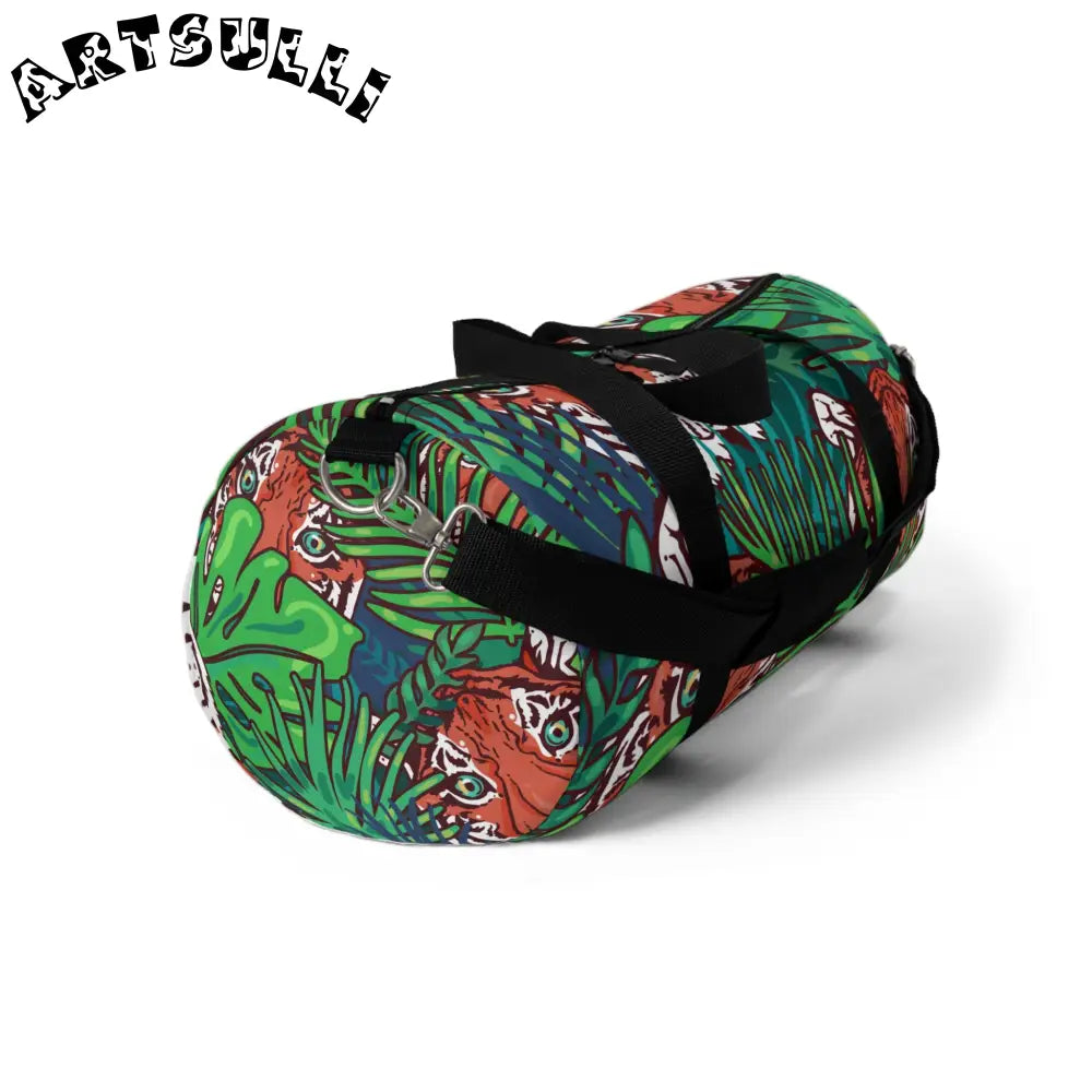 JAKKOUTTHEBXX Tropical Jungle Tigers Blue and Green Duffel Bag