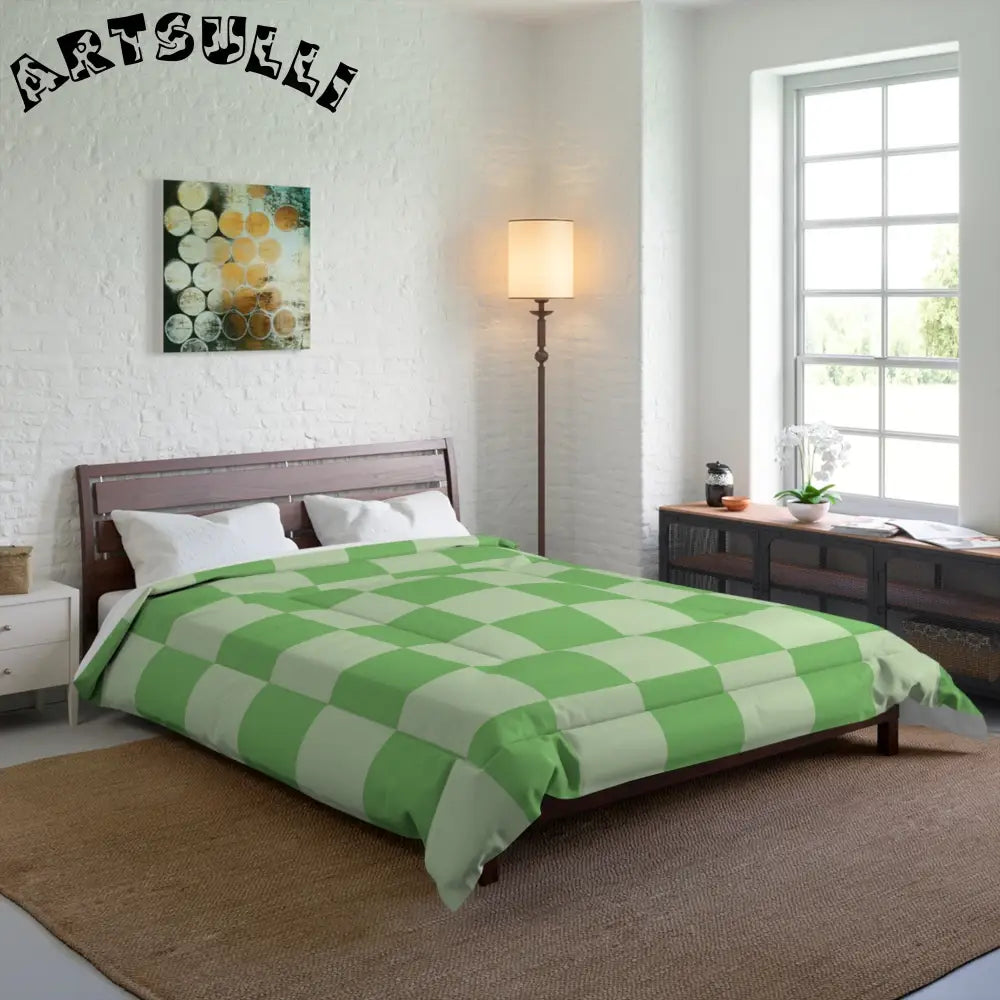 JAKKOUTTHEBXX Checkerboard Green Comforter JAKKOUTTHEBXX Artsulli