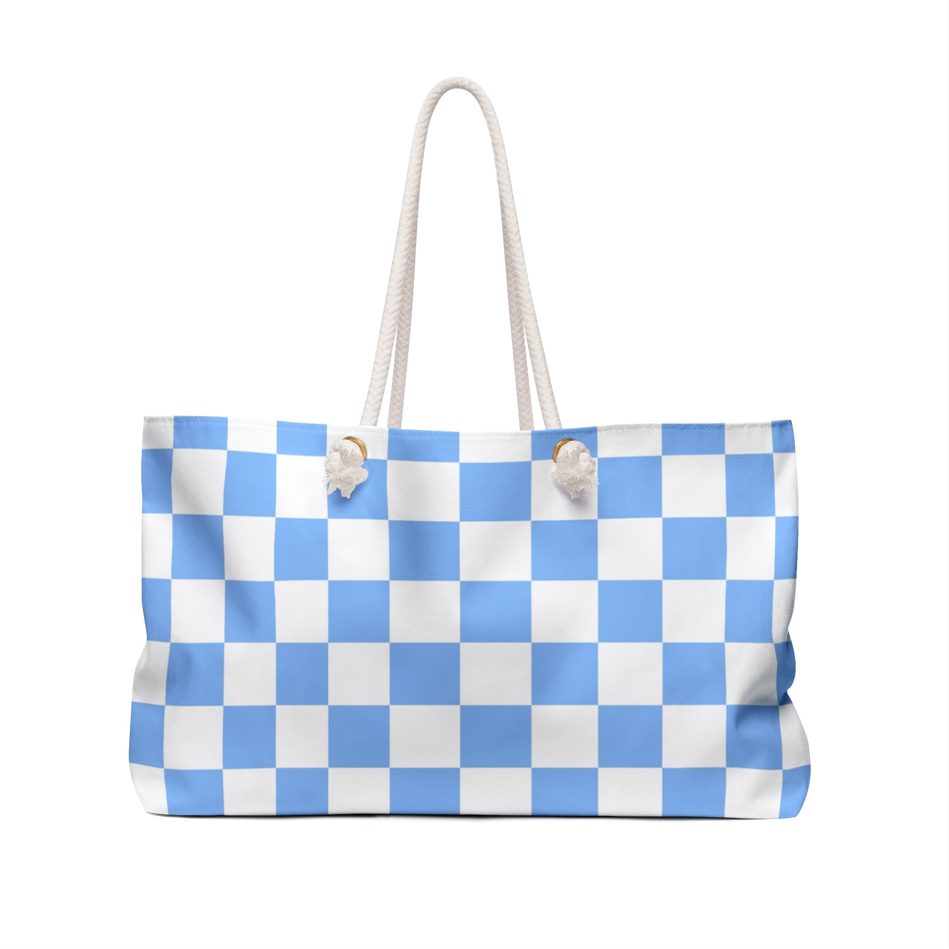 Checkerboard White and Light Blue Weekender Bag, Artsulli - Art is Long, Life is Short, Bags, , , , , , , 
