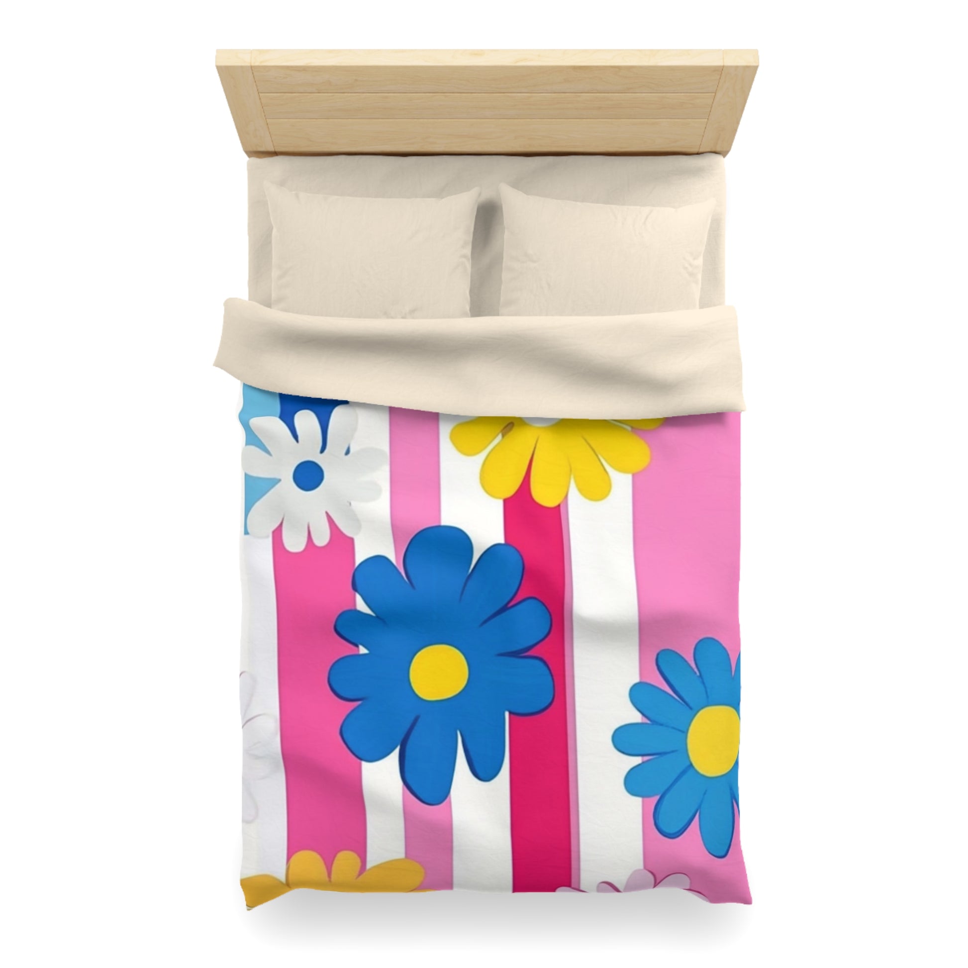 Flowers x Stripes Multi-Color Microfiber Duvet Cover, Artsulli - Art is Long, Life is Short, Home Decor, , , , , , , 