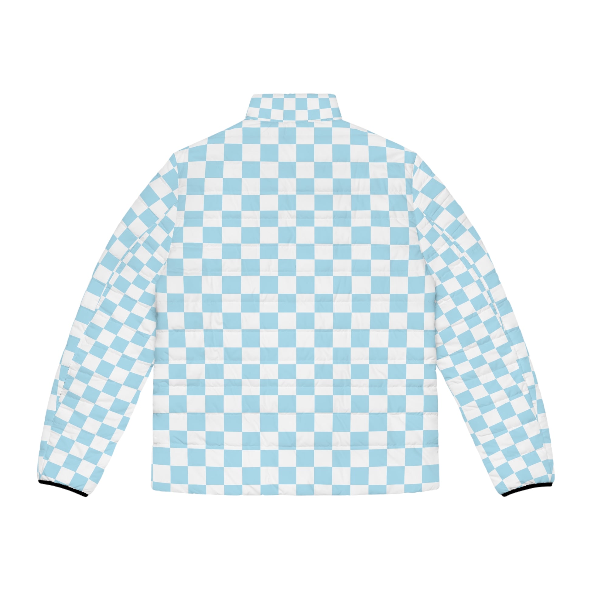 Checkerboard Sky Blue Men's Puffer Jacket (AOP), Artsulli - Art is Long, Life is Short, All Over Prints, , , , , , , 