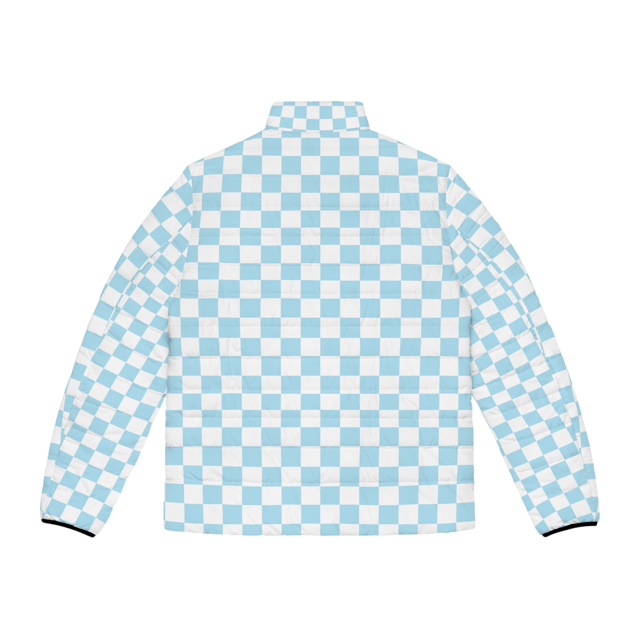 Checkerboard Sky Blue Men's Puffer Jacket (AOP), Artsulli - Art is Long, Life is Short, All Over Prints, , , , , , , 