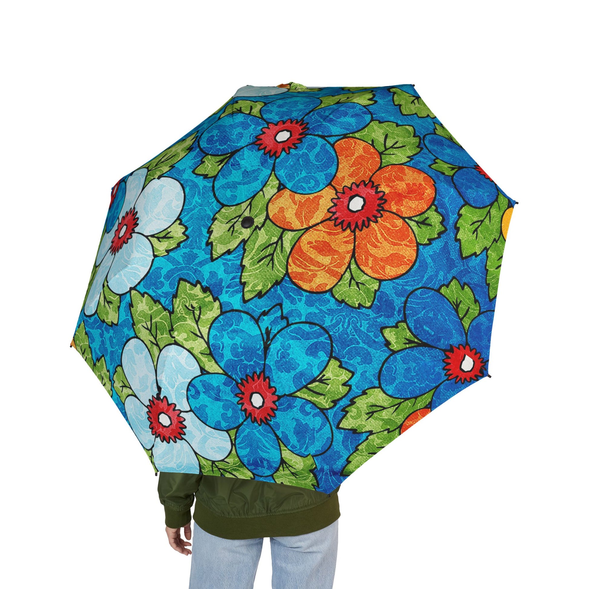 Blue Orange Groovy Semi-Automatic Foldable Umbrella, Artsulli - Art is Long, Life is Short, Accessories, , , , , , , 