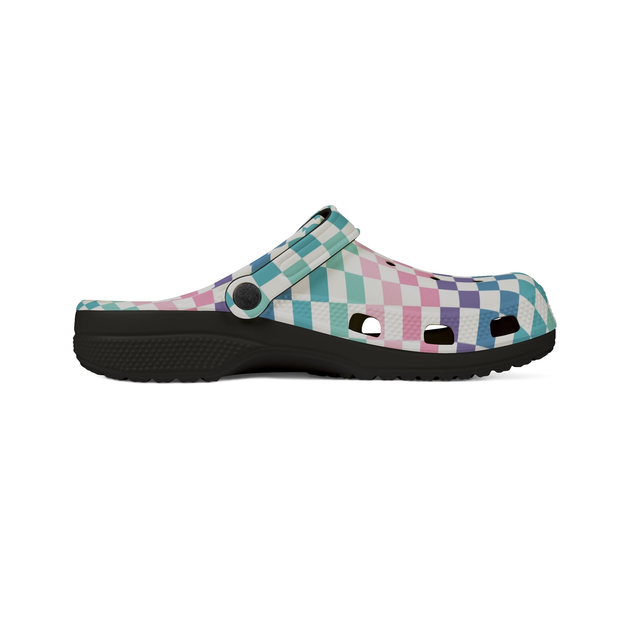 Vaporwave Rainbow  Checkerboard Multi-Color EVA Foam Rubber Shoes (AOP), Artsulli - Art is Long, Life is Short, Shoes, , , , , , , 