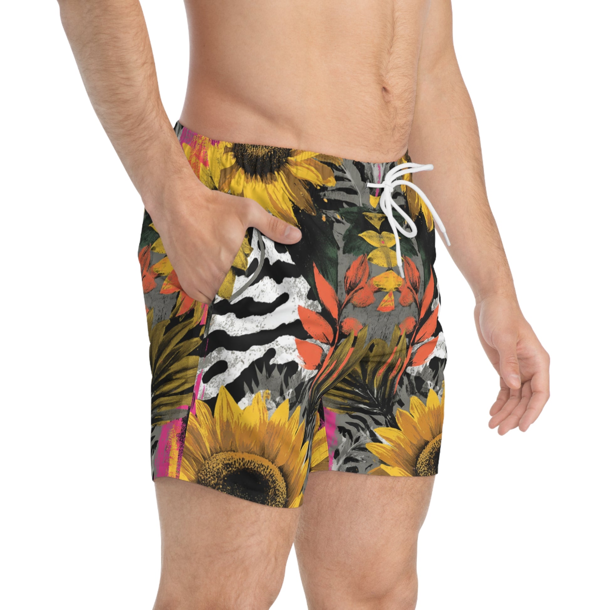 Zebra Stripes x Sunflowers Multi-Color Swim Trunks (AOP), Artsulli - Art is Long, Life is Short, All Over Prints, , , , , , , 