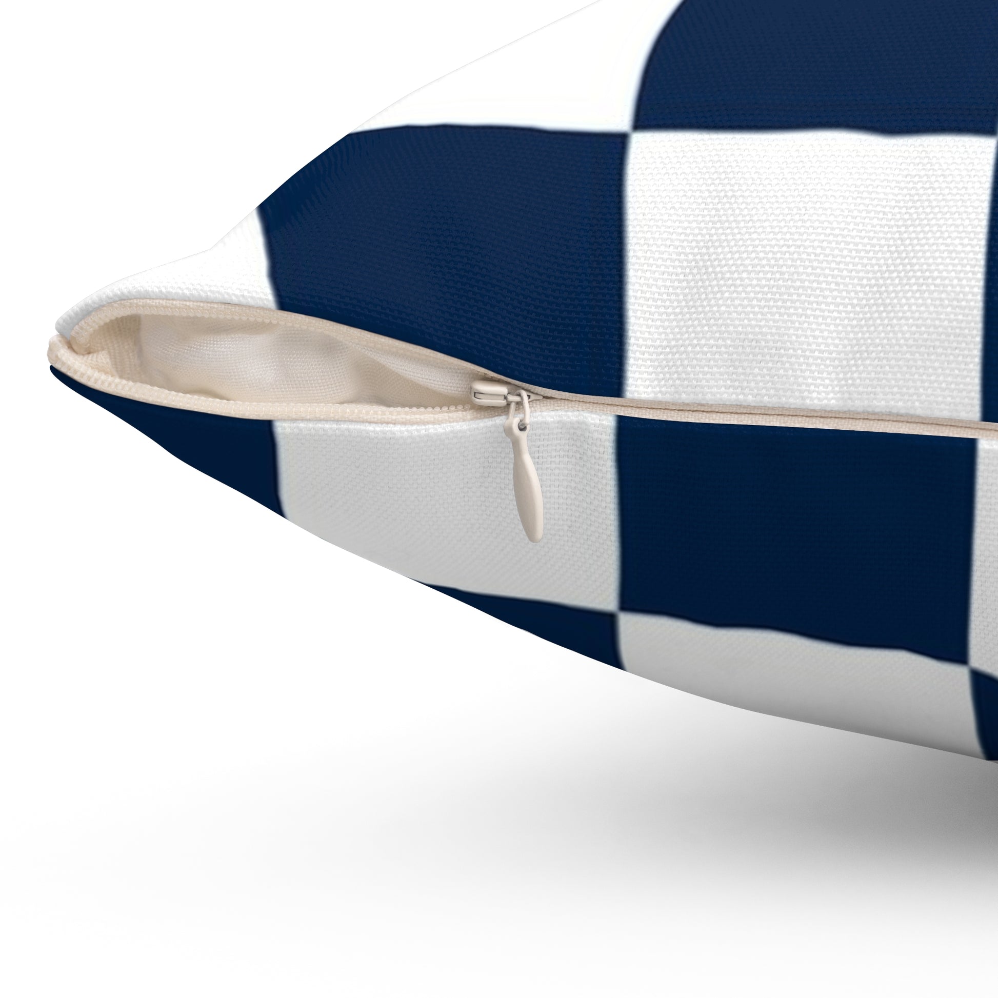 Checkerboard White and Navy Blue Spun Polyester Square Pillow, Artsulli - Art is Long, Life is Short, Home Decor, , , , , , , 