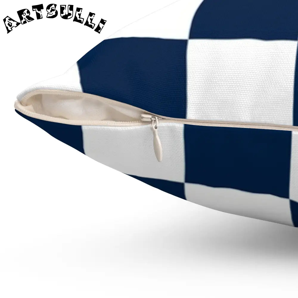 JAKKOUTTHEBXX Checkerboard White and Navy Blue Spun Polyester Square