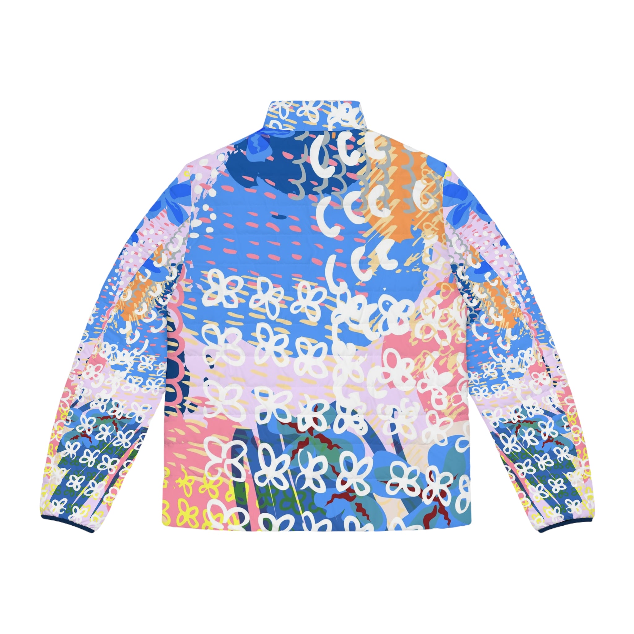 Flowers x Doodles x Hearts Multi-Color Men's Puffer Jacket (AOP), Artsulli - Art is Long, Life is Short, All Over Prints, , , , , , , 