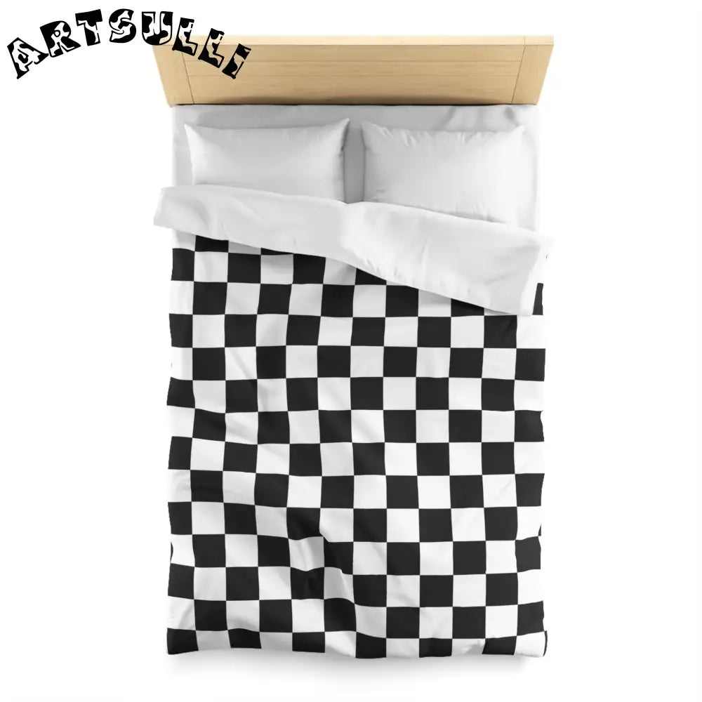 JAKKOUTTHEBXX Checkerboard White and Black Microfiber Duvet Cover