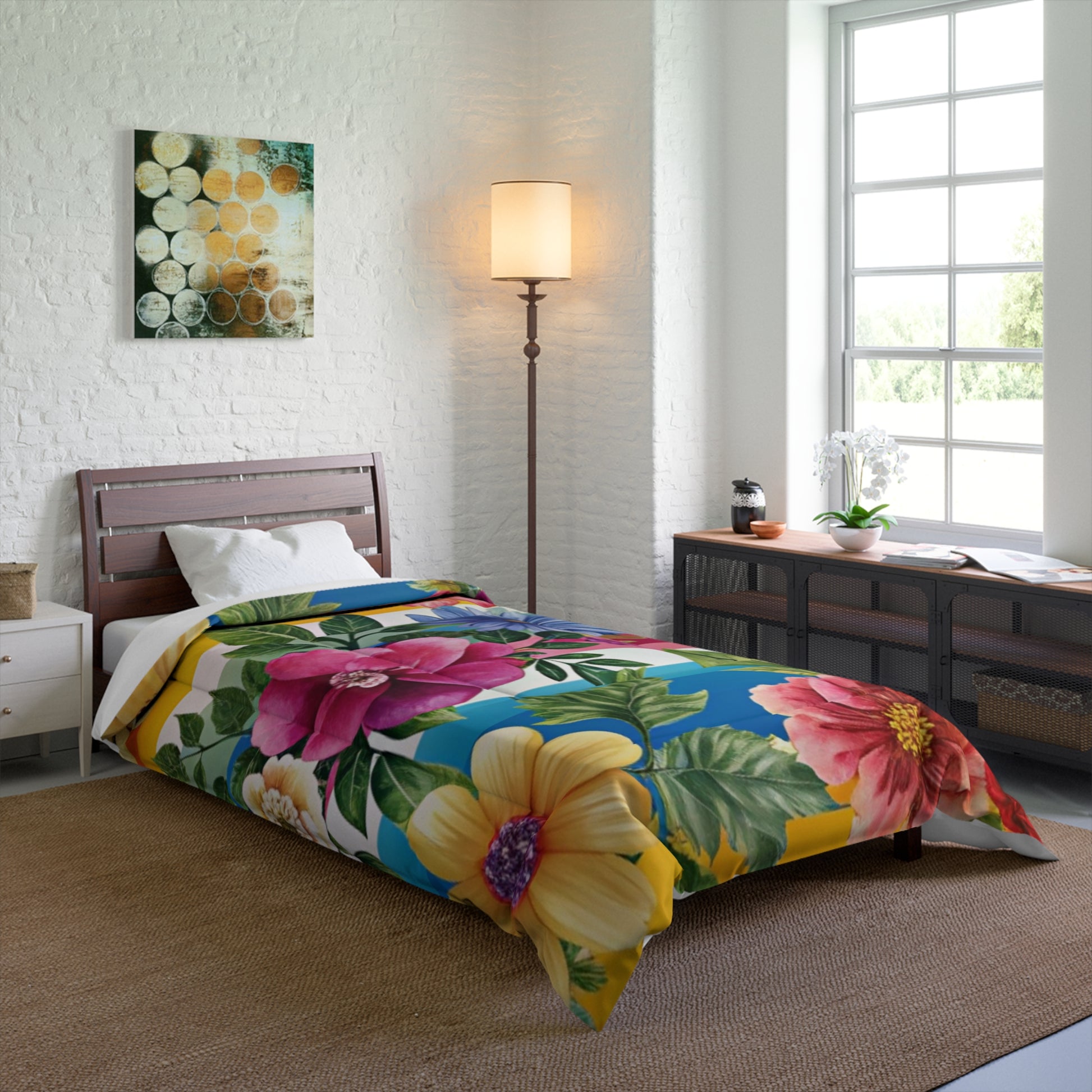 Floral Stripe 4K Comforter, Artsulli - Art is Long, Life is Short, Home Decor, , , , , , , 
